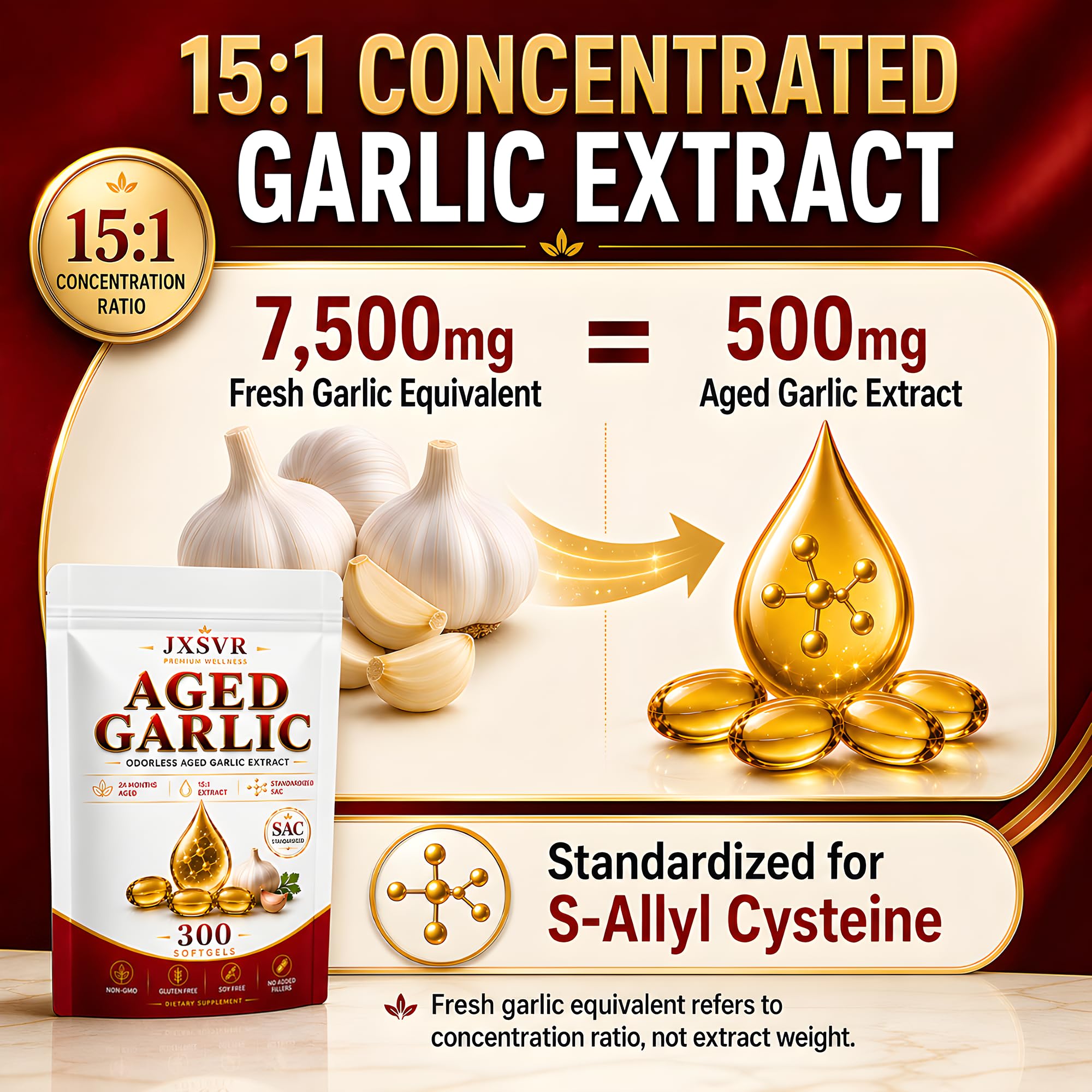 Pure Aged Odorless Garlic Extract Softgels, Aged Garlic Supplements, 24-Month Naturally Aged with Standardized SAC, Heart Health, Immune & Antioxidant Support, 300 Count (2) — Amazon image 4