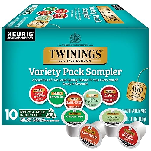 Twinings Paquete variado de cápsulas K-Cup para desayuno inglés Earl Grey Chai verde menta para cafeteras Keurig y de una sola taza 10 unidades