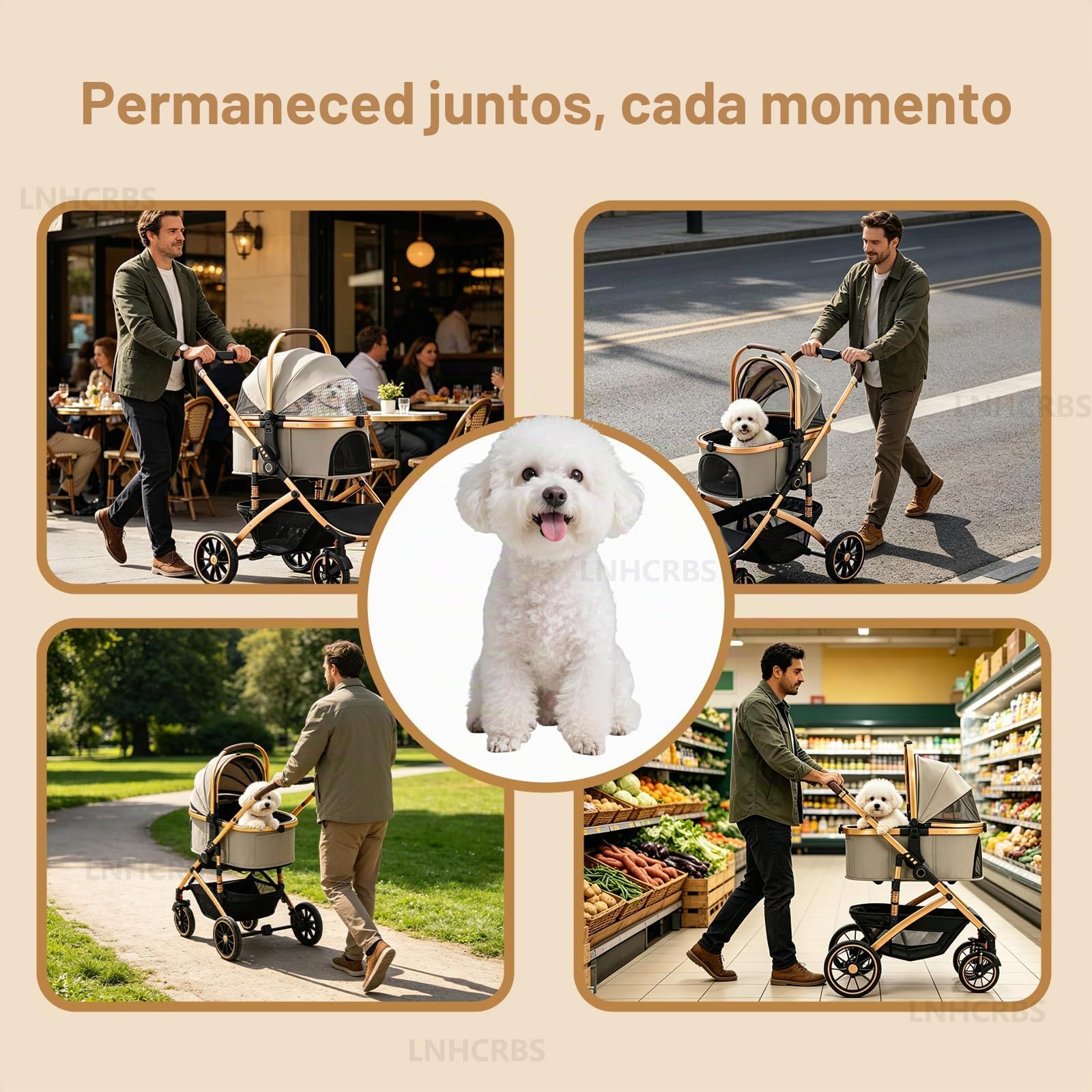 Carro Perro-Un Práctico Carrito Para Perros y Carro Para Perros con Cesta Desmontable, Chasis de Aluminio (Hasta 22 Kg)-Plegado en Un Paso, Gran Cesta-Para Mascotas Pequeñas/Medianas,Khaki