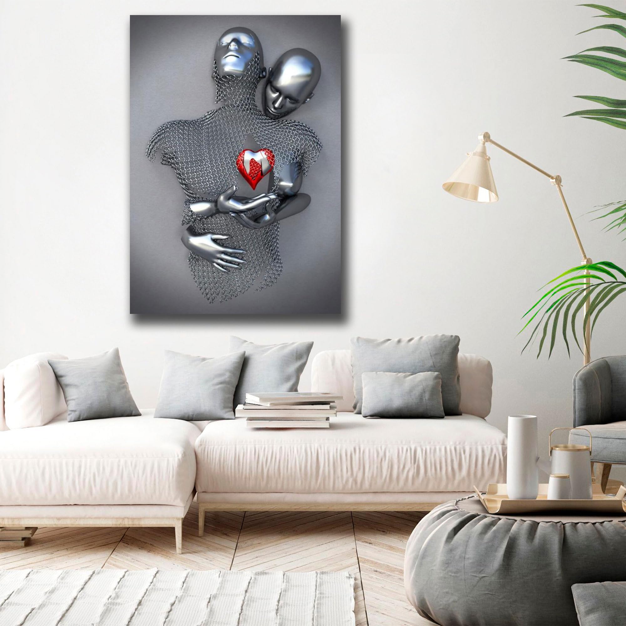 Quadro Moderno Soggiorno Verticale Coppia Cuore rosso Abbracci Quadri moderni da Parete Salone XXL grande Stampa su tela Canvas Decorazione Murale muro Arredo Camera da letto Cucina (50x70 cm, 3)