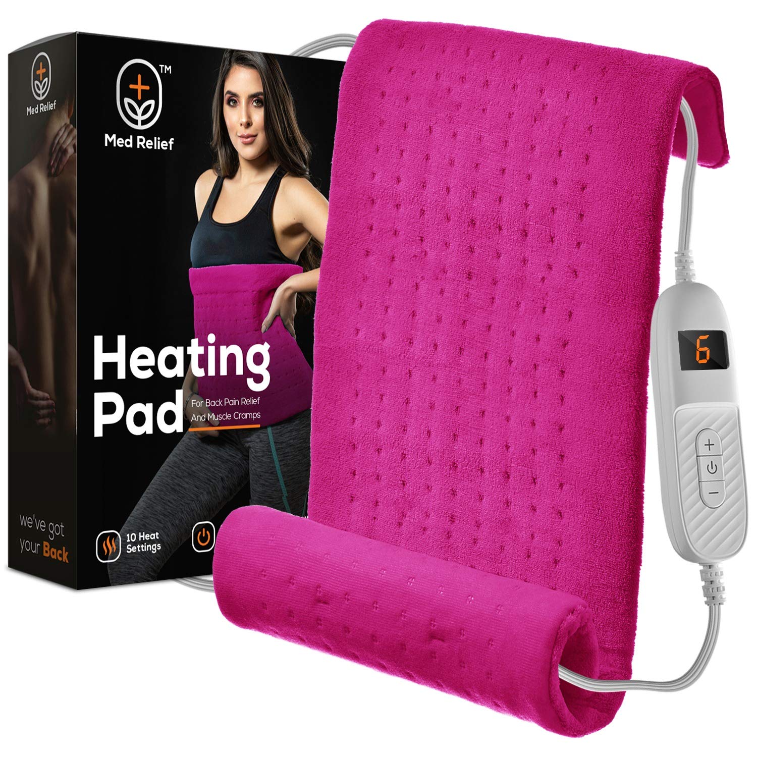 Med Relief Large 12"x24" Electric Heating Pad for Back Pain Relief