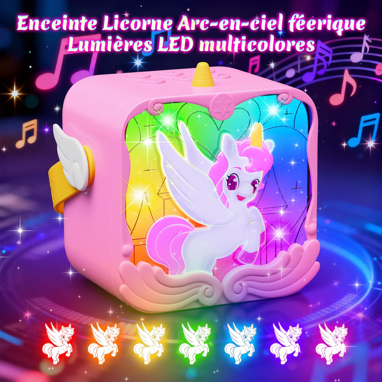 Micro Karaoke Enfant avec Lumineux LED,Licorne Jouet Fille 3-10+ Ans Bluetooth Microphone Sans Fil Idee Cadeau Fille 3-10 Ans Micro Enfant pour Chanter Filles Licorne Sono Anniversaire & Cadeau Pâques
