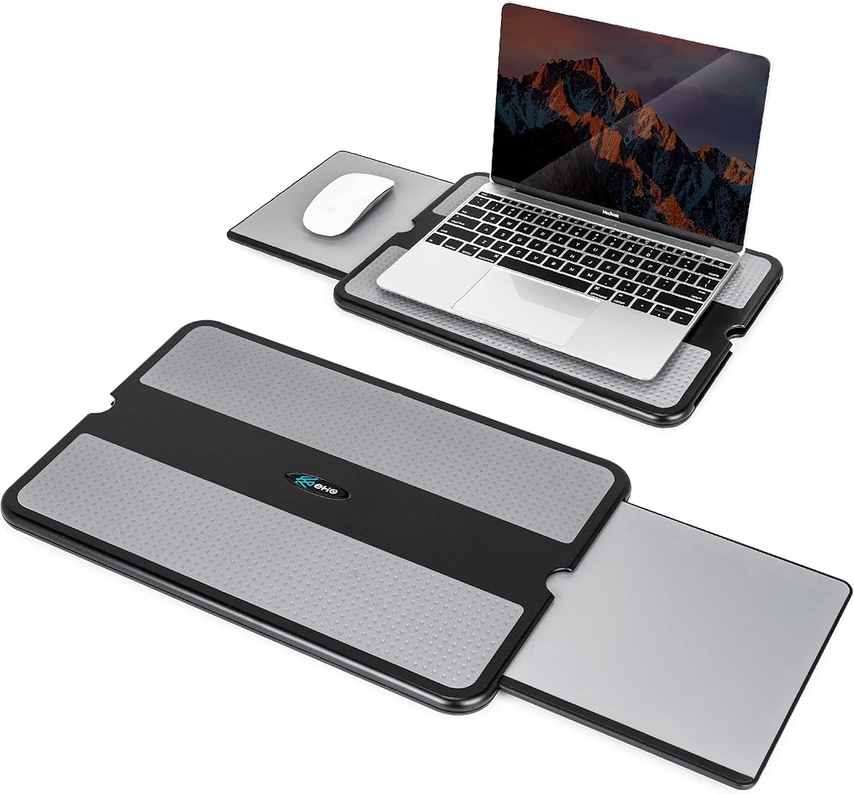 Laptop Lap Pad - Laptop Stand Pad w Retractable Mouse Pad Tray, Anti-Slip Heat Shield Tablet Notebook Computer Stand Table w/Sturdy Stable Cooler Work Surface for Bed Sofa Couch or Travel