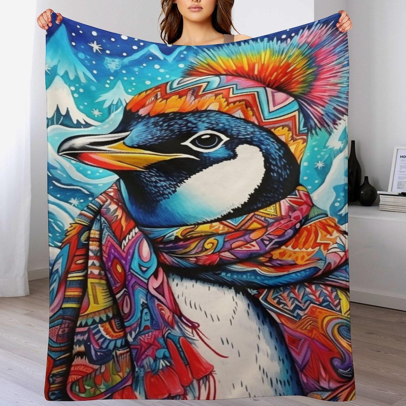 Couverture polaire pingouin en flanelle 3D chaude et douce pour literie
