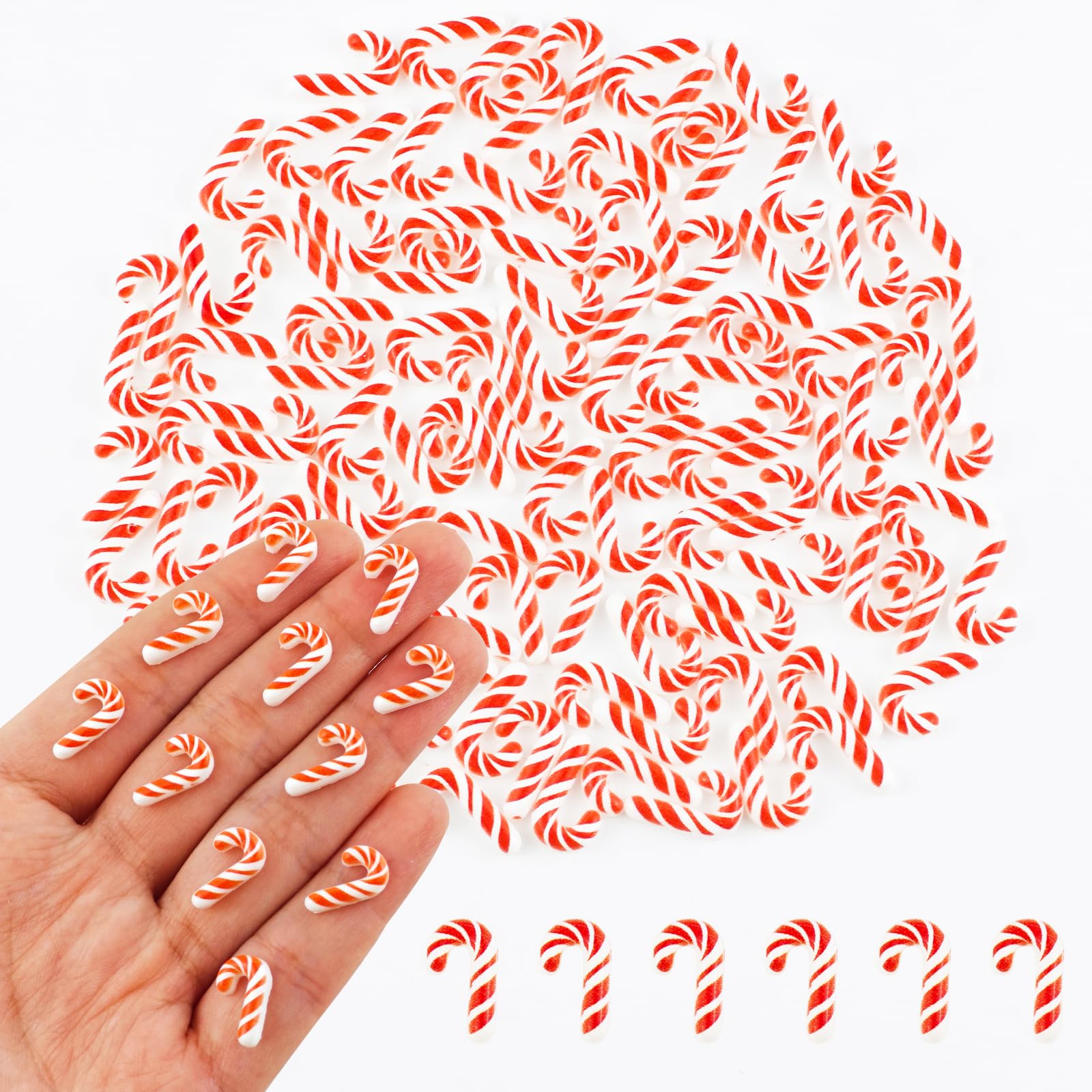 100 Pieces Tiny Christmas Candy Cane for Dollhouse Micro Resin Decor for Crafts Mini Things for Fairy Garden Micro Landscaping Decoration