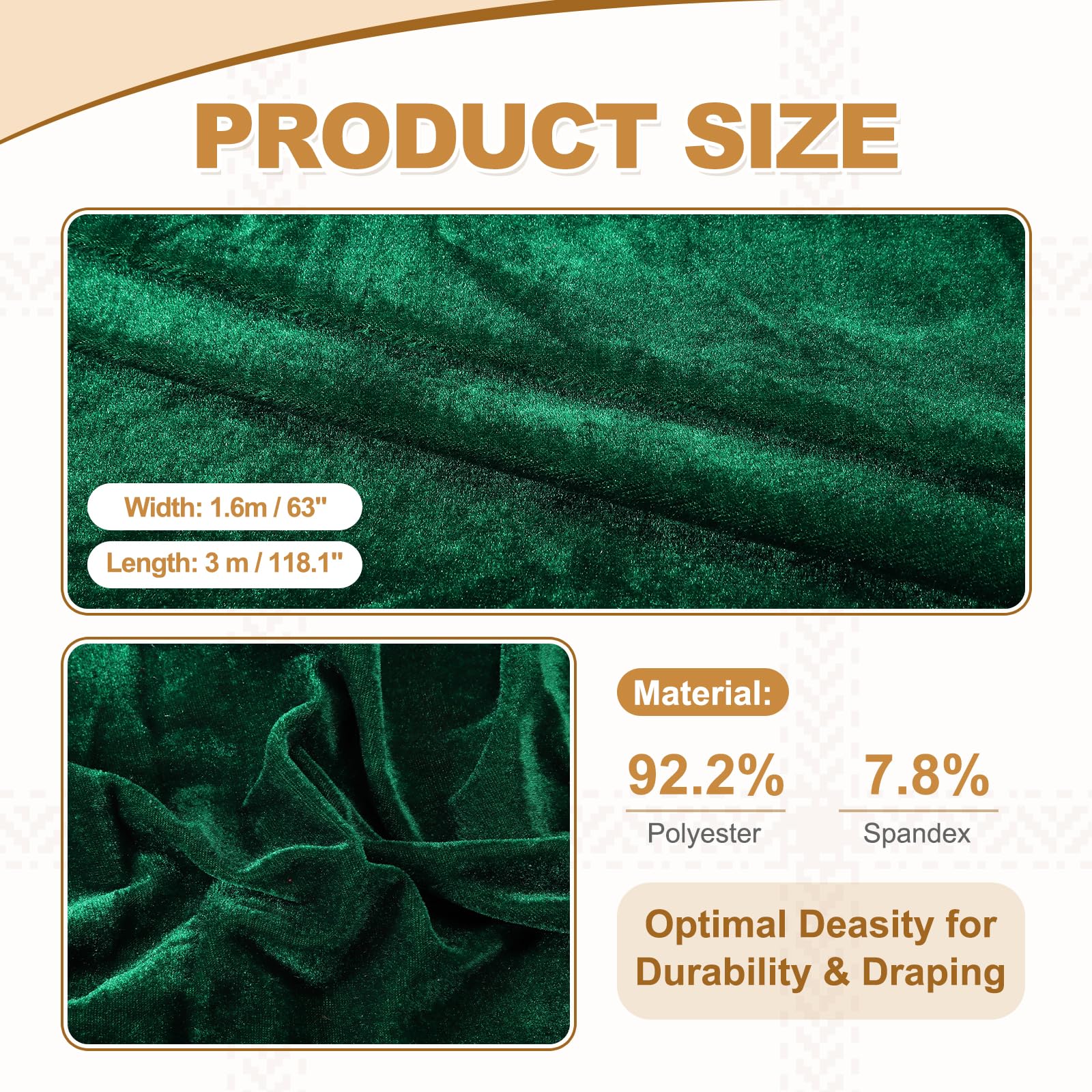 sourcing map Tessuto in velluto verde scuro al metro, 2,7 m x 160 cm di larghezza, morbido tessuto in velluto elasticizzato per tappezzeria, divano, sedia, portafogli, fai da te, cucito, costumi