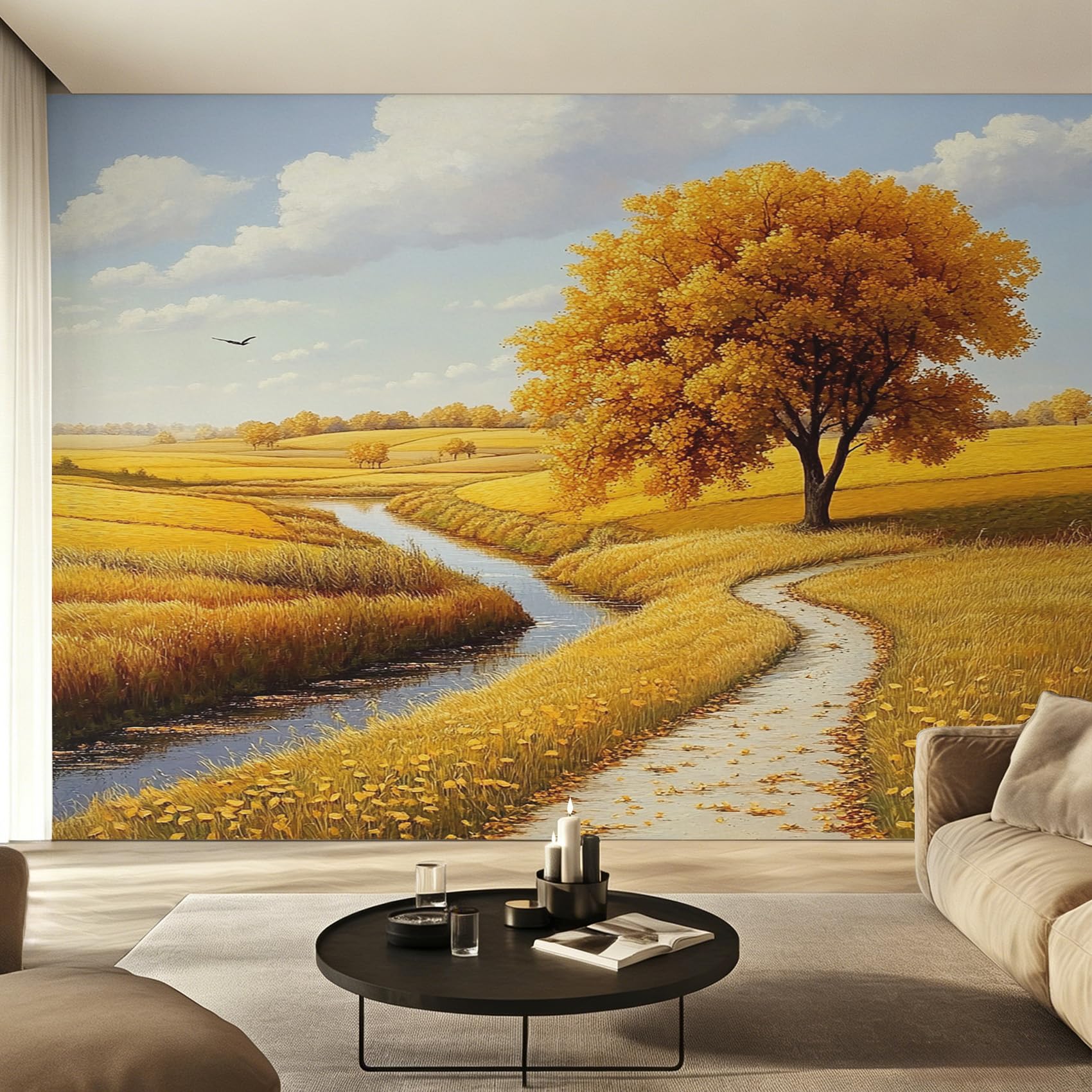 Papier peint panoramique champ de blé décoration murale salon chambre 450x315