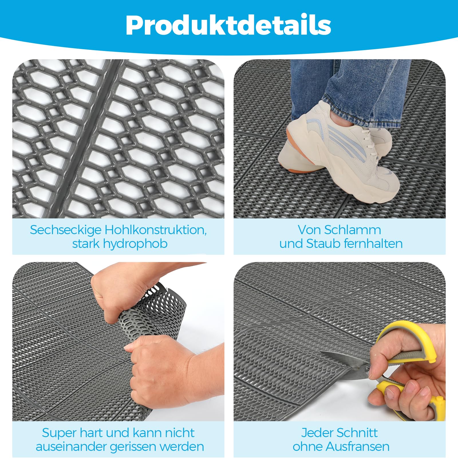 bimiti Drainage Antirutschmatte 300x90cm Bodenmatte 4mm Dicke Fußmatten