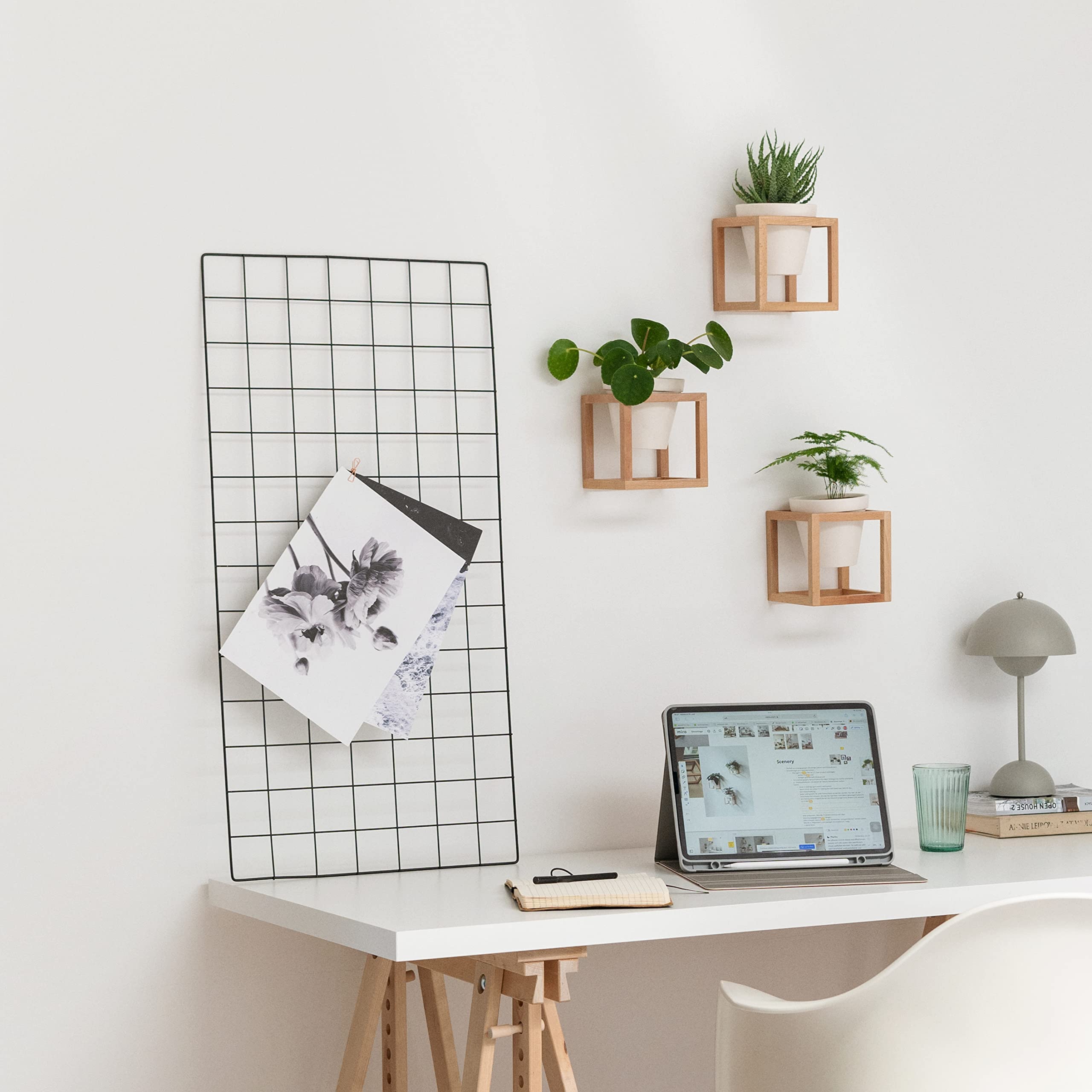 Kazai. Fioriere da Parete -Lille- | Fioriere Sospese con Cornici in Legno Massello | Set Porta Piante in Ceramica e Legno per Pareti, Tavoli e altro | Marrone Naturale