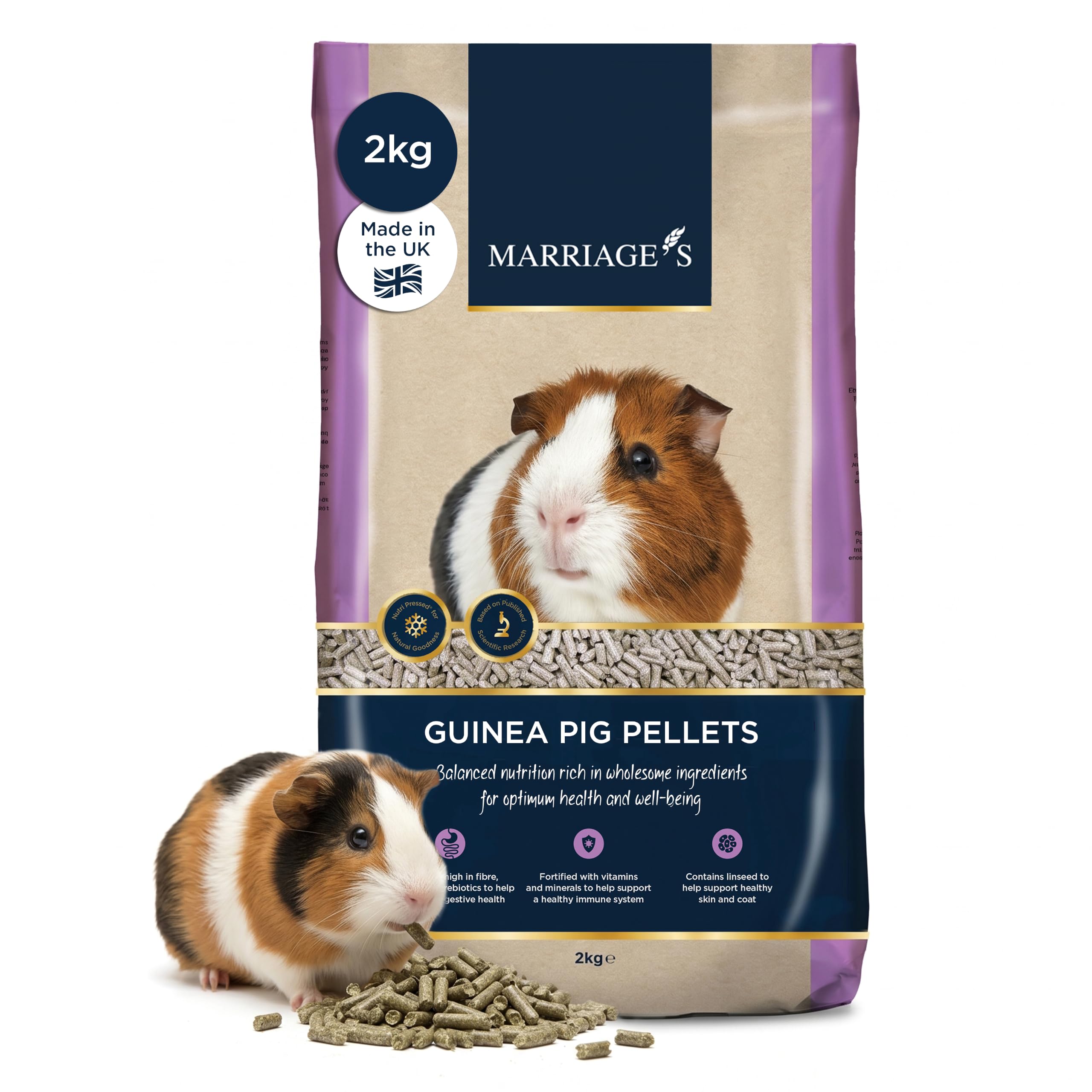 Marriage’s - Adult Guinea Pig Pellets for a Healthy Weight and Immune System, Guinea Pig Food with Sunflower Seed, High Fibre, 100% Nutri Pressed, Suitable for All Adult Guinea Pigs (2kg)
