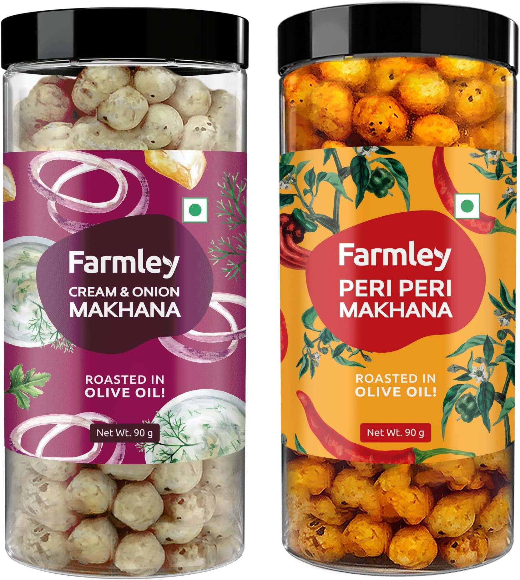 Farmley Roasted Peri Peri and Cream n Onion Makhana Combo Pack I 166g (83g each, Pack of 2)