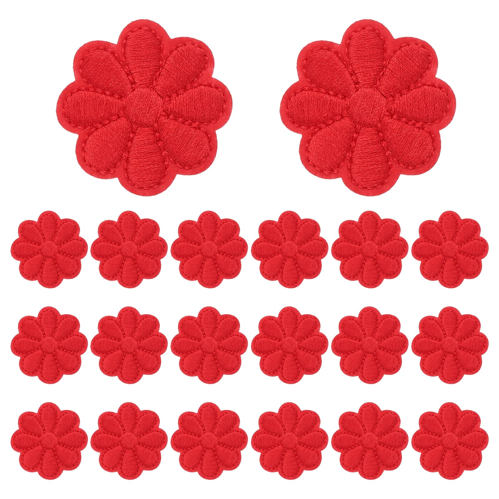 sourcing map 20 Pcs Flower Iron-on Patches, 1.57 Inch Cute Flower Applique Patches Embroidered Sew on Patch for Clothing Jackets Backpack Shoes DIY Accessory Bags, Bright Red