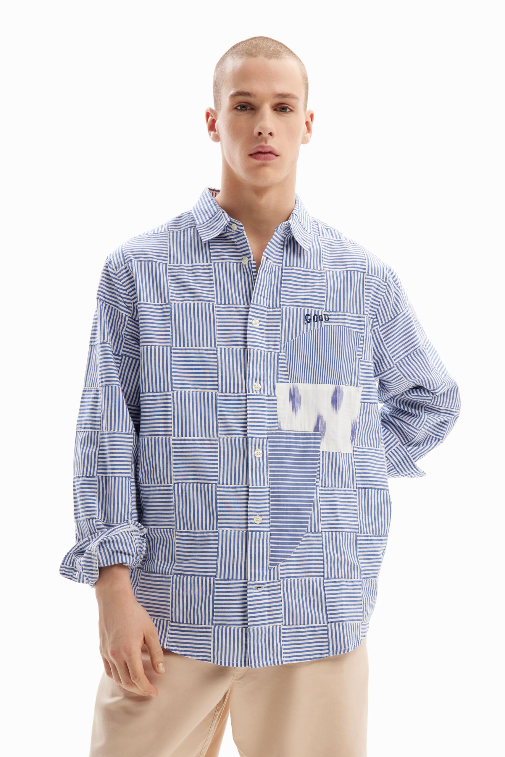 Desigual Men's Blue Cam_louis T-Shirt, Collar : 17.5 Extra Large