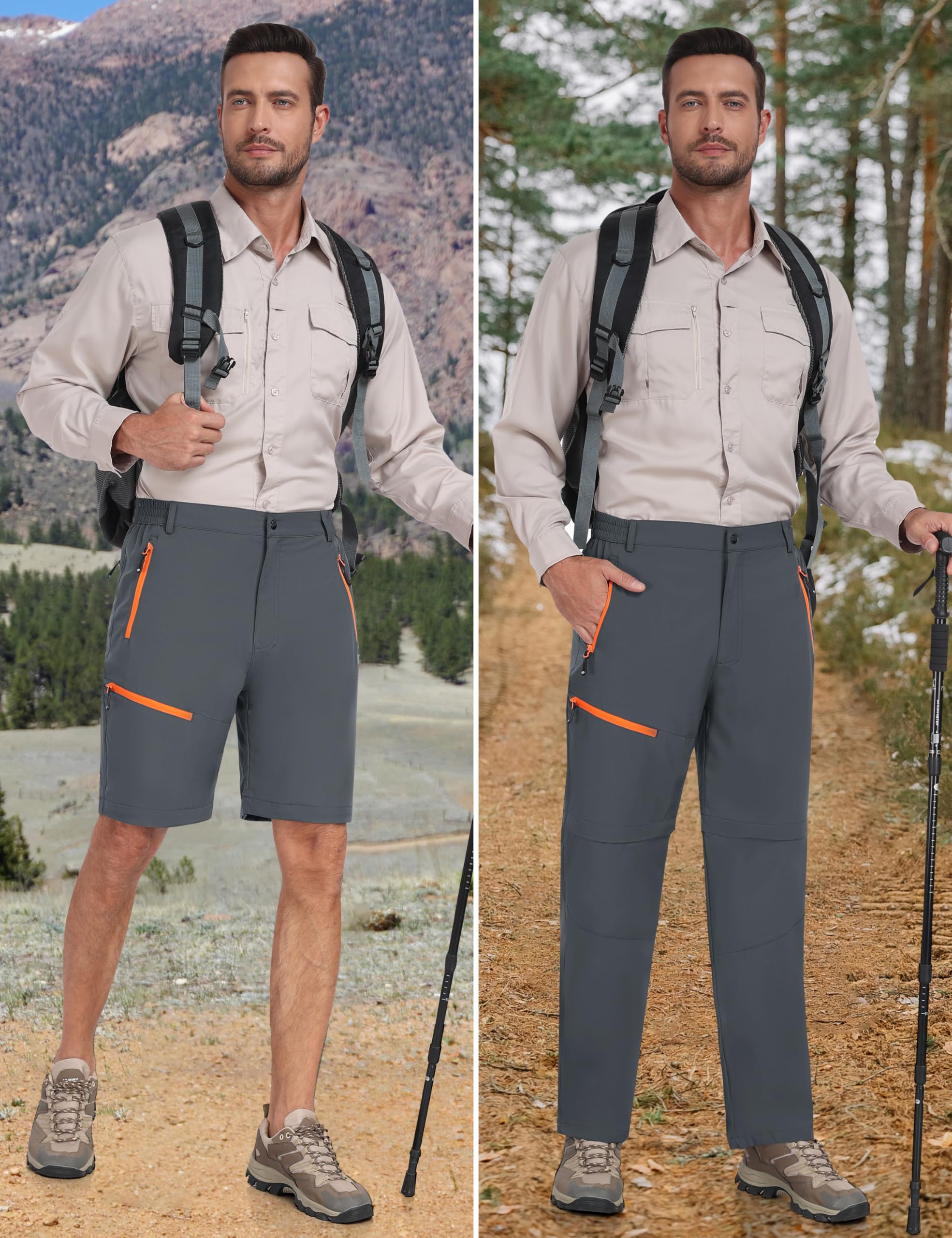 MoFiz Pantaloni da trekking da uomo resistenti all'acqua ad asciugatura rapida leggeri pantaloni della tuta da esterno convertibili con zip pantaloncini 5 tasche con zip
