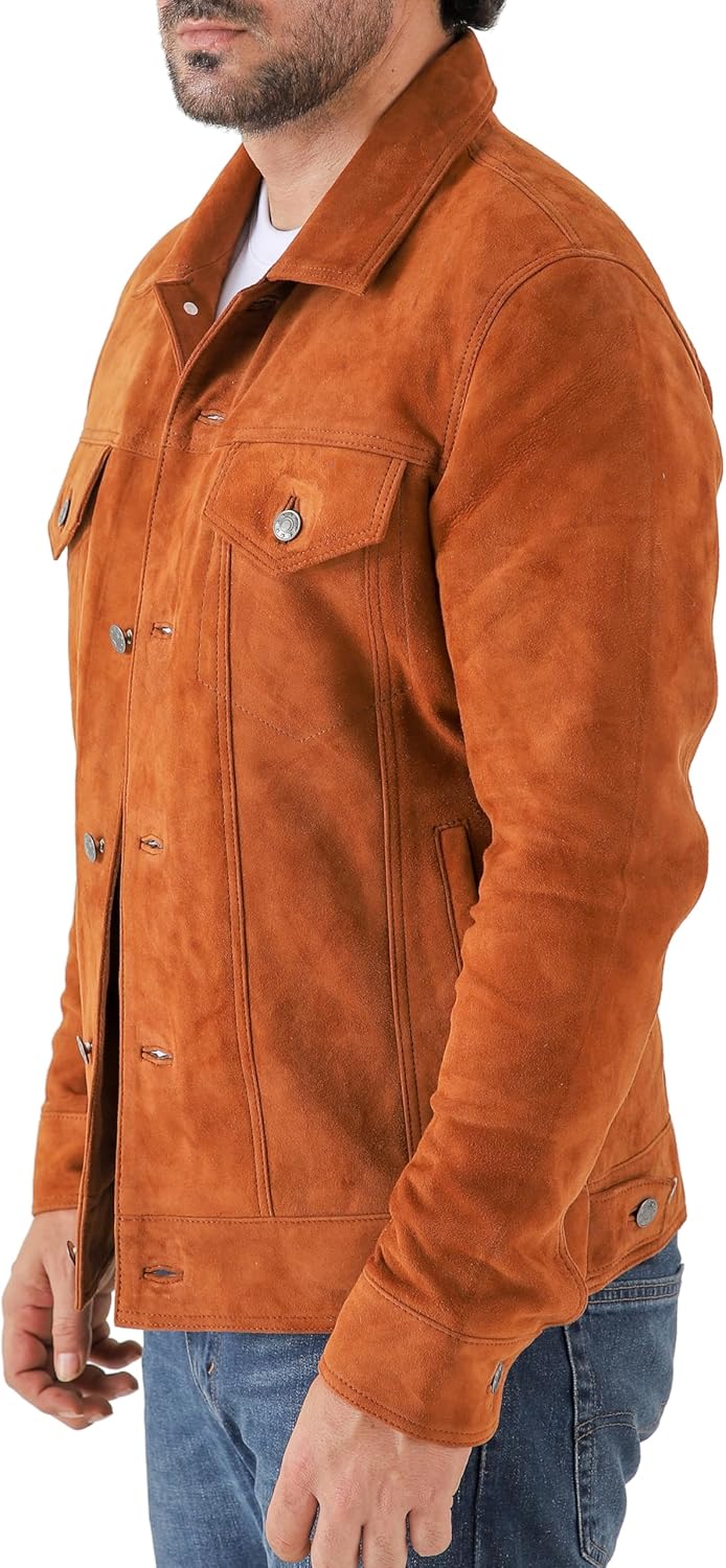 Jild Classic Trucker Fashion Leather Jacket Men - Premium Suede Leather Shirt Style Coat Jacket