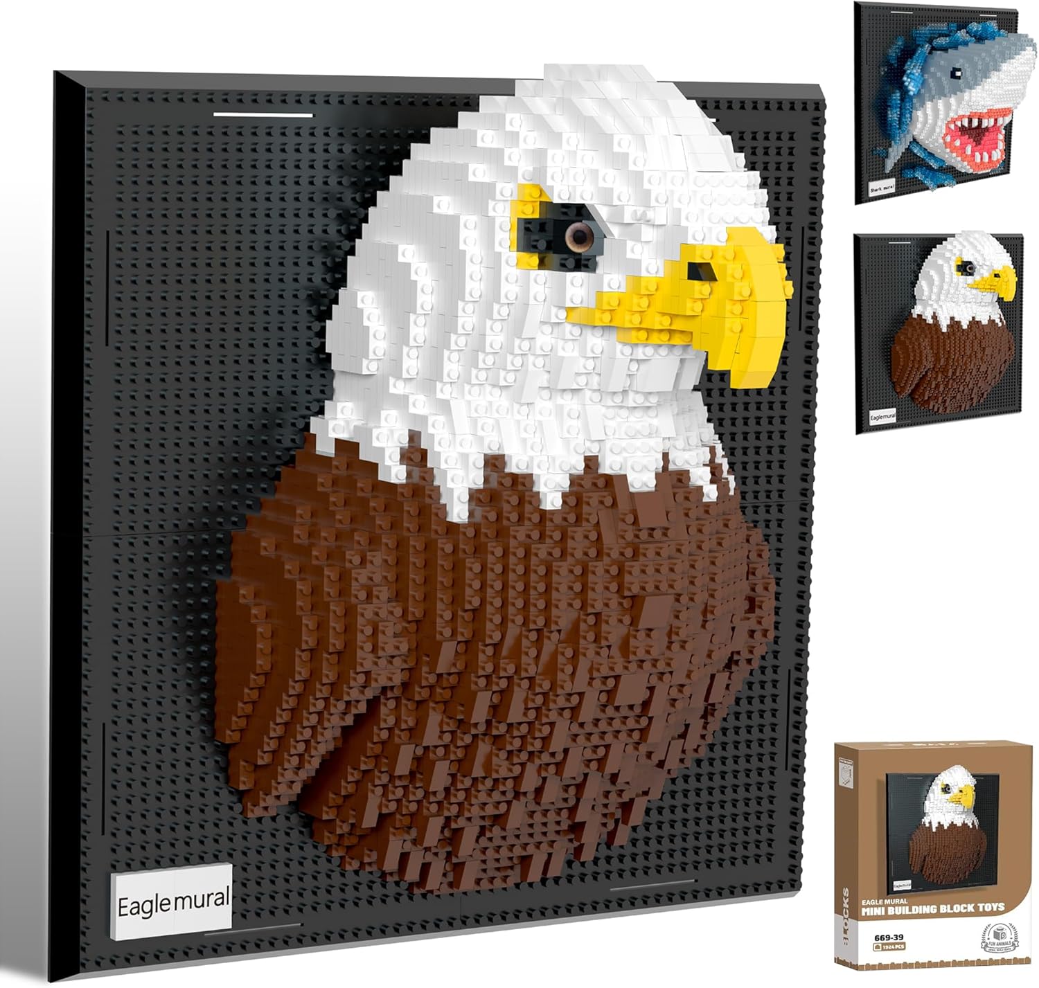 Mini Animals Building Blocks Set Eagle Mural - 3D Wall Art Eagle Micro Mini Building Block Bricks Toy Craft Kit Creative Ideals, Collectible Architecture Deco, Birthday Party Favor for Adult, 1924PCS