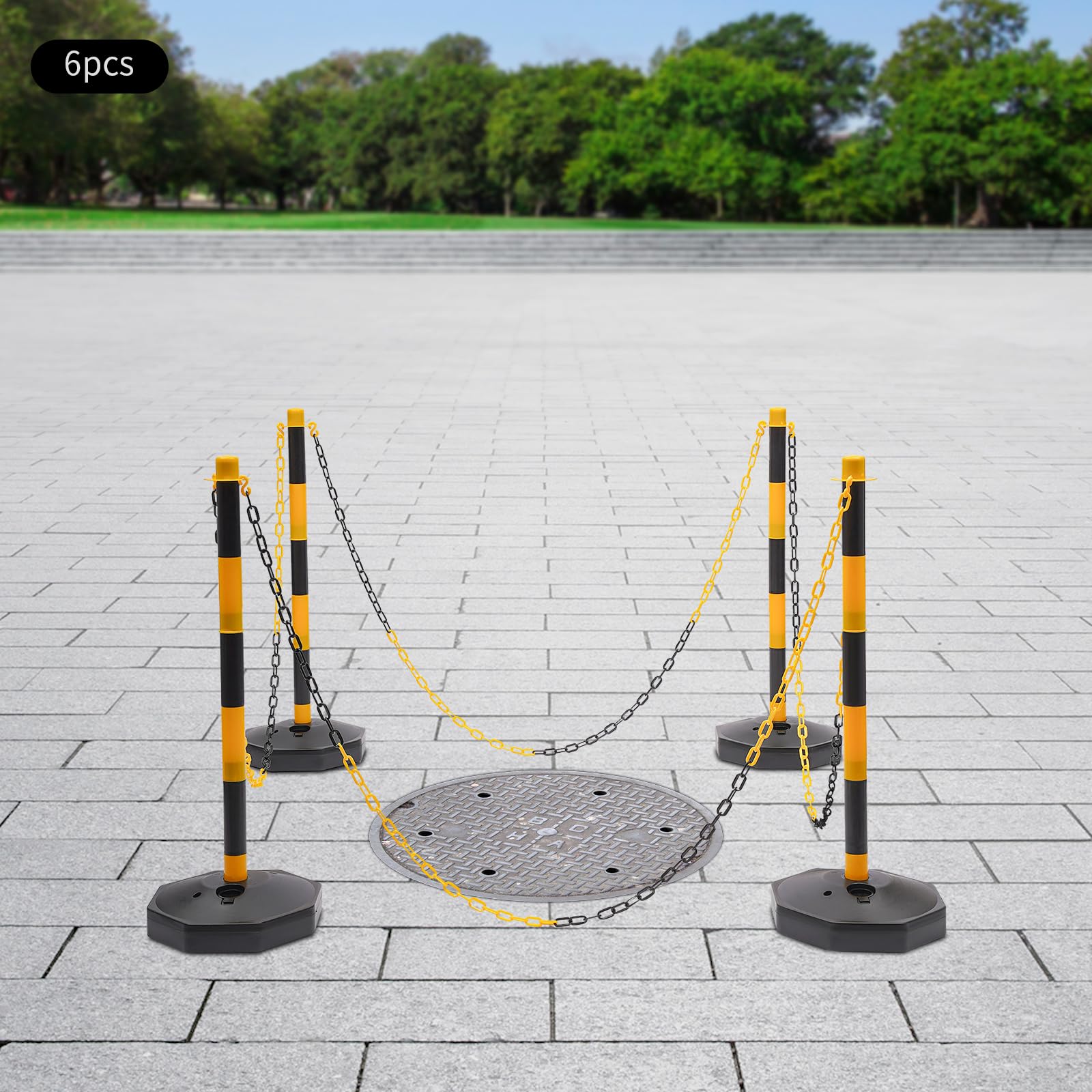 6 Pack Portable Parking Pole,Free Standing Bollards Traffic Cones Safety Barrier Posts Cones Adjustable Delineator Post with Chain for Hotels,Warehouses,Supermarkets,Parking Lots