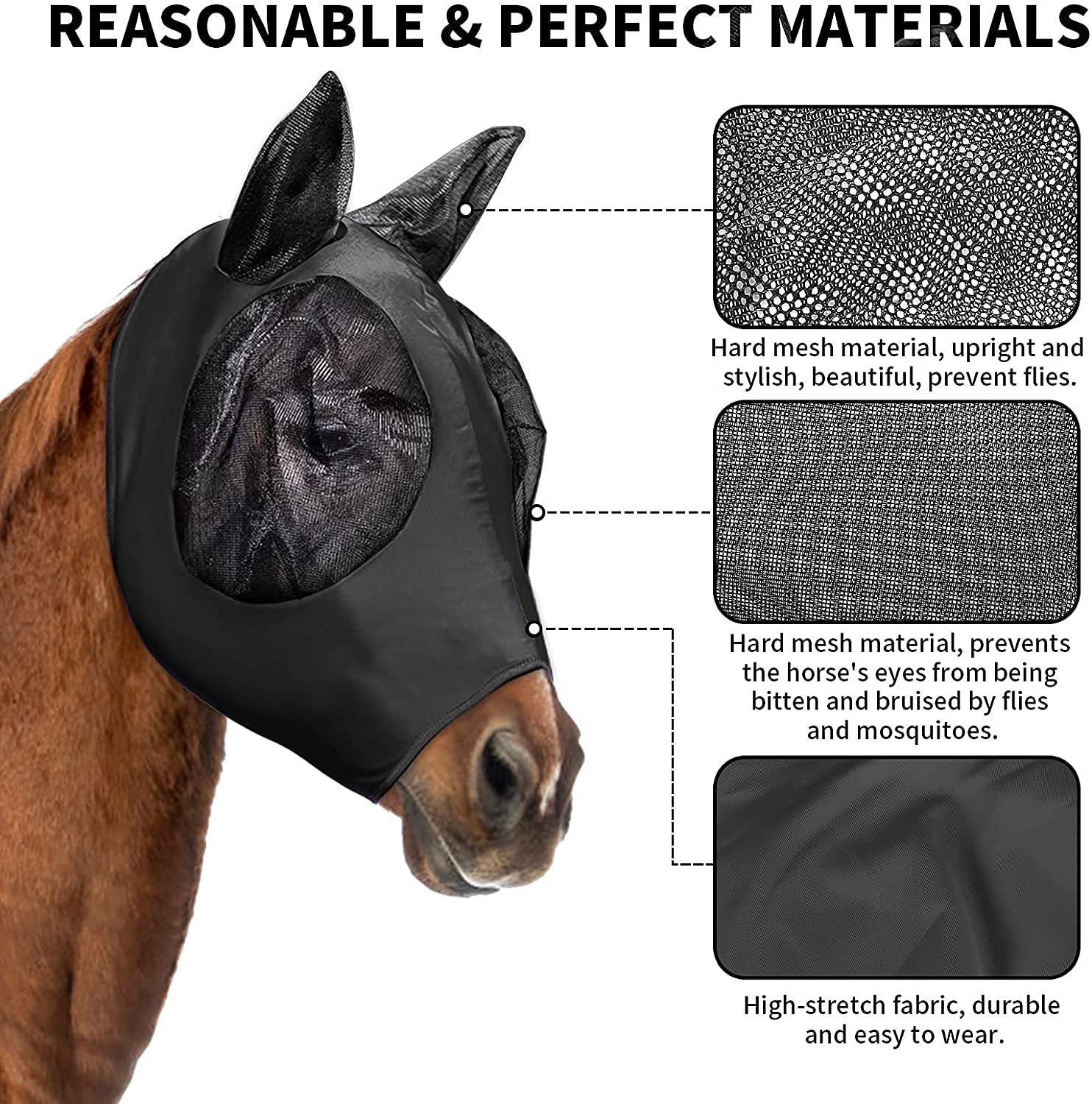 Kerbl Masque Anti-mouches Avec Oreilles Et Protection Anti-UV,Poney