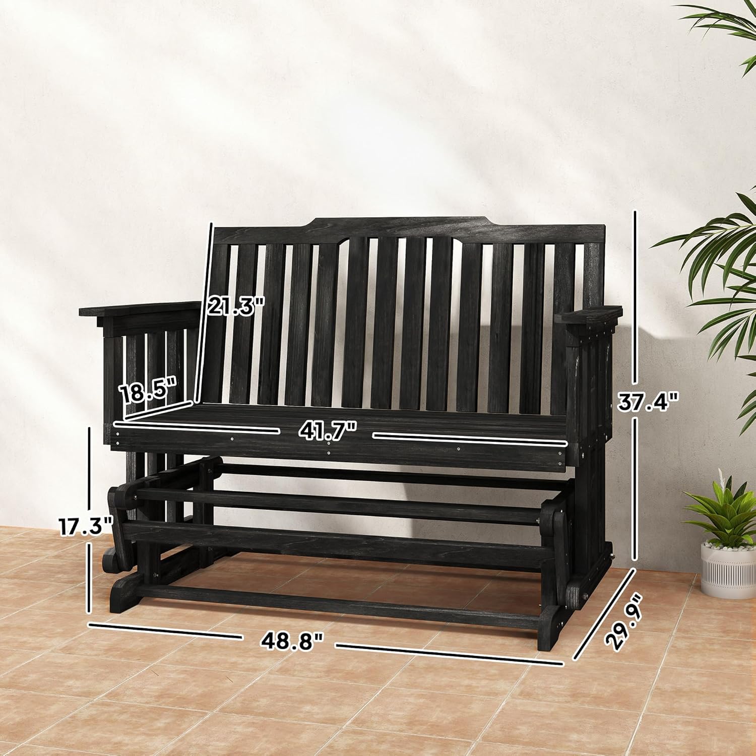 Outsunny 2-Person Patio Swing Glider Bench with Quick Drying Design and Wide Armrest, Wood Rocking Chair Loveseat for Backyard Garden Porch, Black