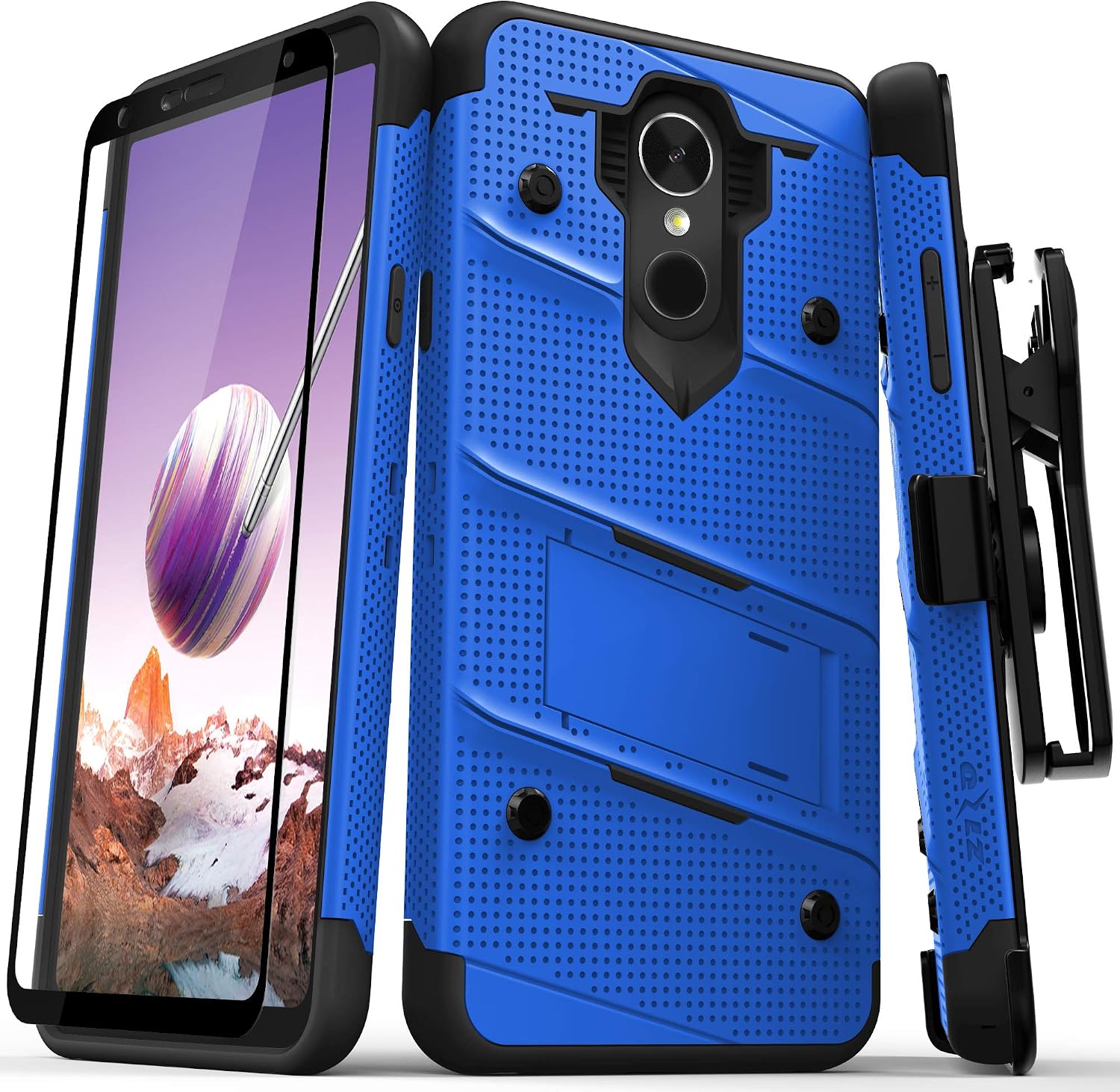 ZIZO Bolt Series LG Stylo 4 Case Military Grade Drop Tested with Tempered Glass Screen Protector, Holster, Kickstand Blue Black