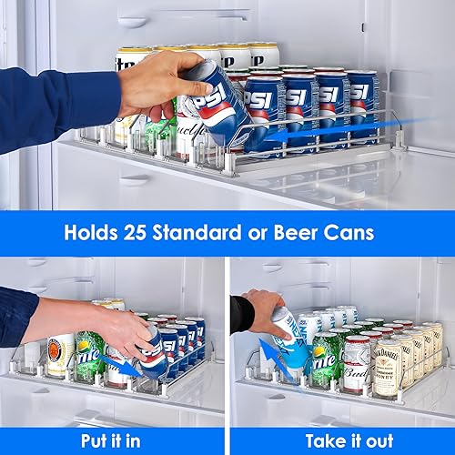 Miniatura 6 de Organizador de bebidas para nevera, organizador de latas de soda blanca con dispensador de sodas deslizante ajustable para refrigerador, hasta 30