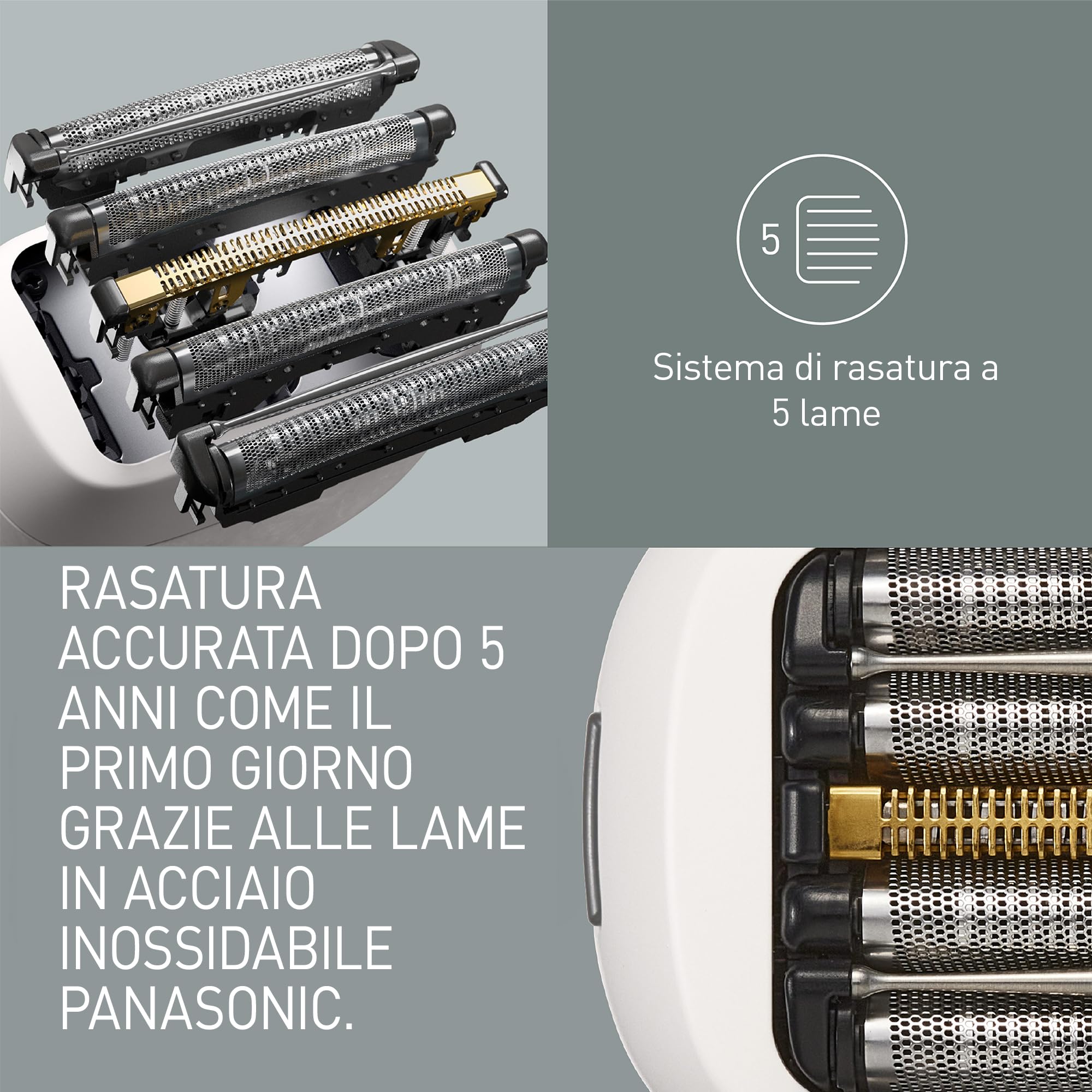 Panasonic ES-PV6B-W803 Serie 900s Shaver, Rasoio Elettrico da Uomo Wet & Dry a 5 Lame, Sensore Barba Reattivo, USB-C, Custodia, NAGORI® Bianco Marmo - 4