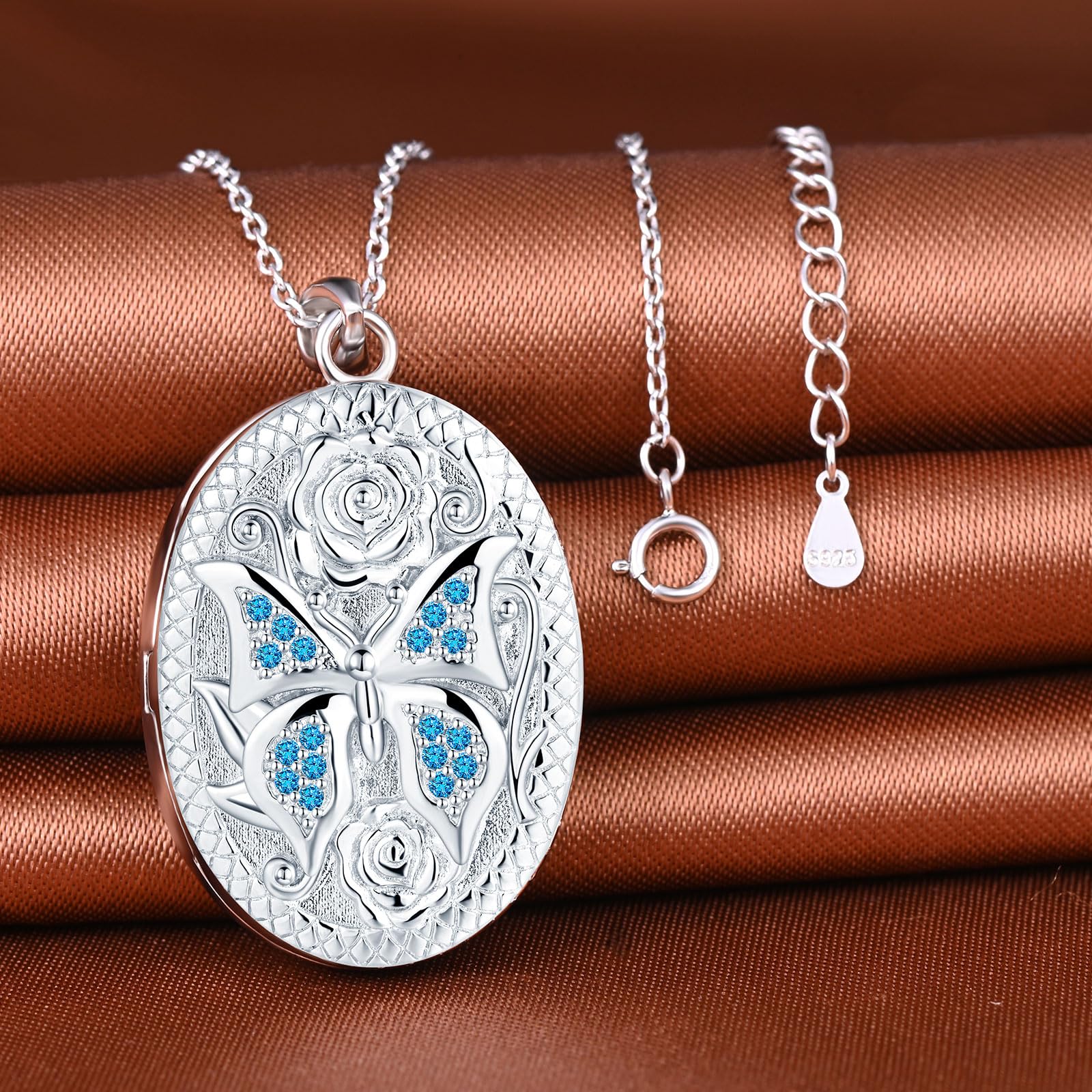 MicLee Collana Ciondoli Foto da Donna in Argento 925 Pendenti Medaglioni de Farfalla Moda Collane Ovale di Farfalla con Zircone Ciondolo Apribile