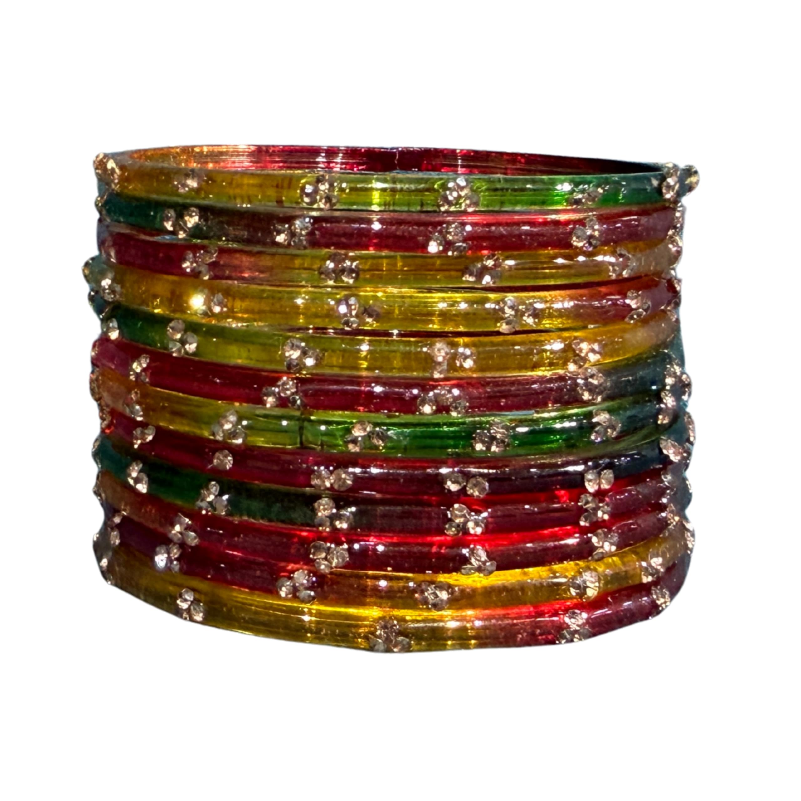 SUNDRAM CHURI KENDRA Glass Bangles Set with Crystal Embellishments Traditional Design for Women and Girls Set of 12-image-40