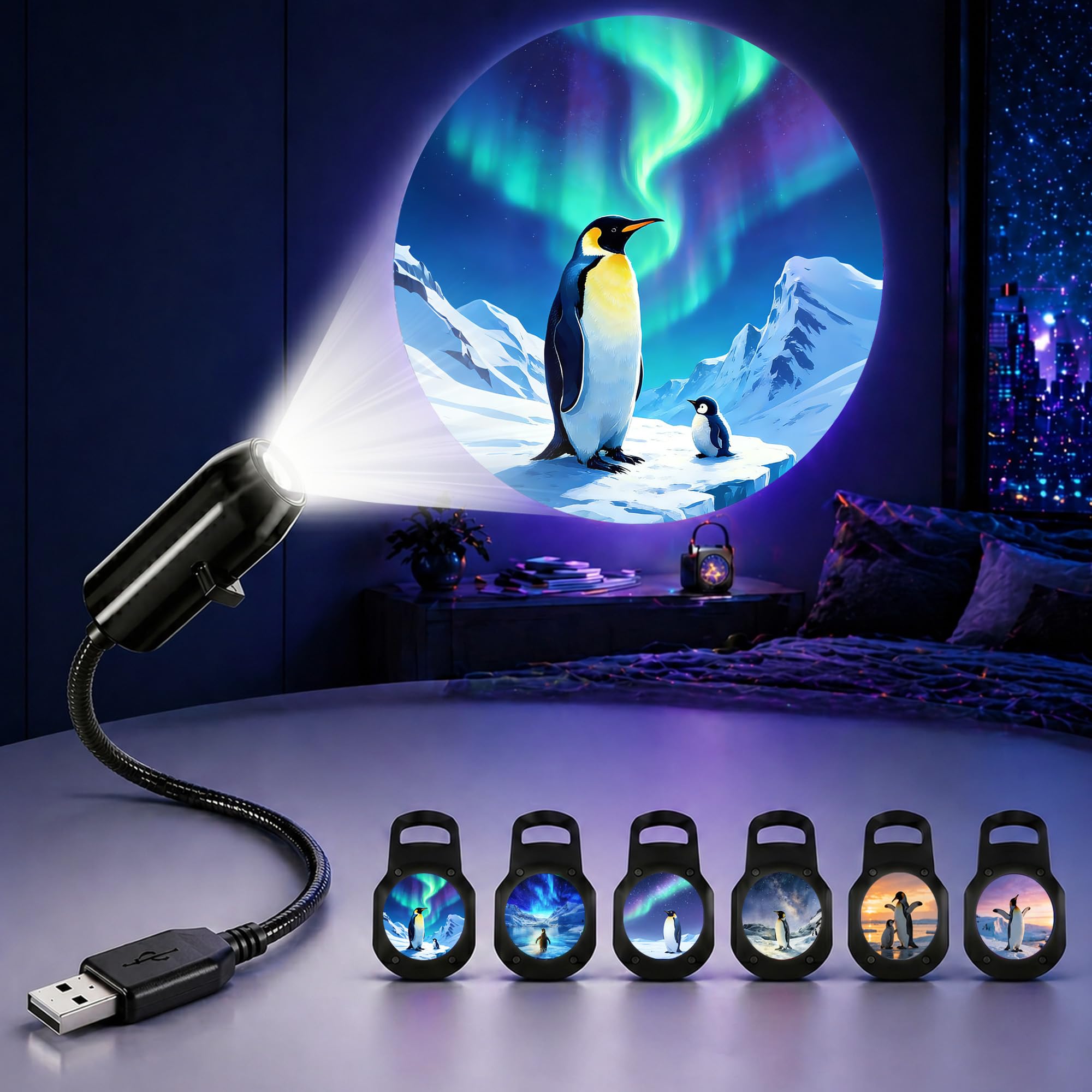 TnLnYn Penguin Projector Night Light 2-in-1 USB Mini LED Projection โ image 1