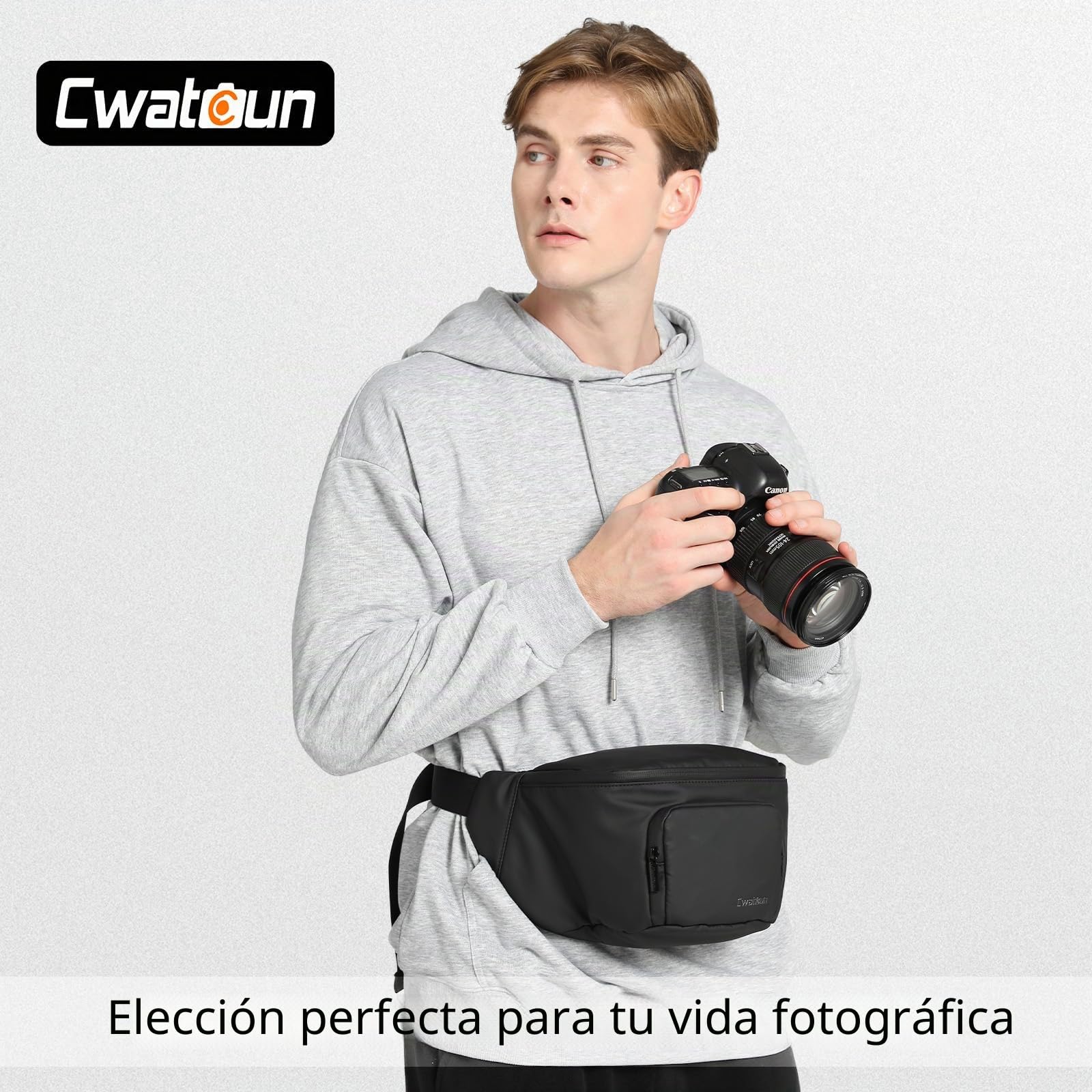 Cwatcun Bolsa para cámara Bolsa Impermeable para cinturón para cámara, Bolsa de Almacenamiento de Transporte Diario Bolsa Cruzada para Canon, Nikon, Sony, Fuji DSLR/SLR/cámara sin Espejo,Negro,S