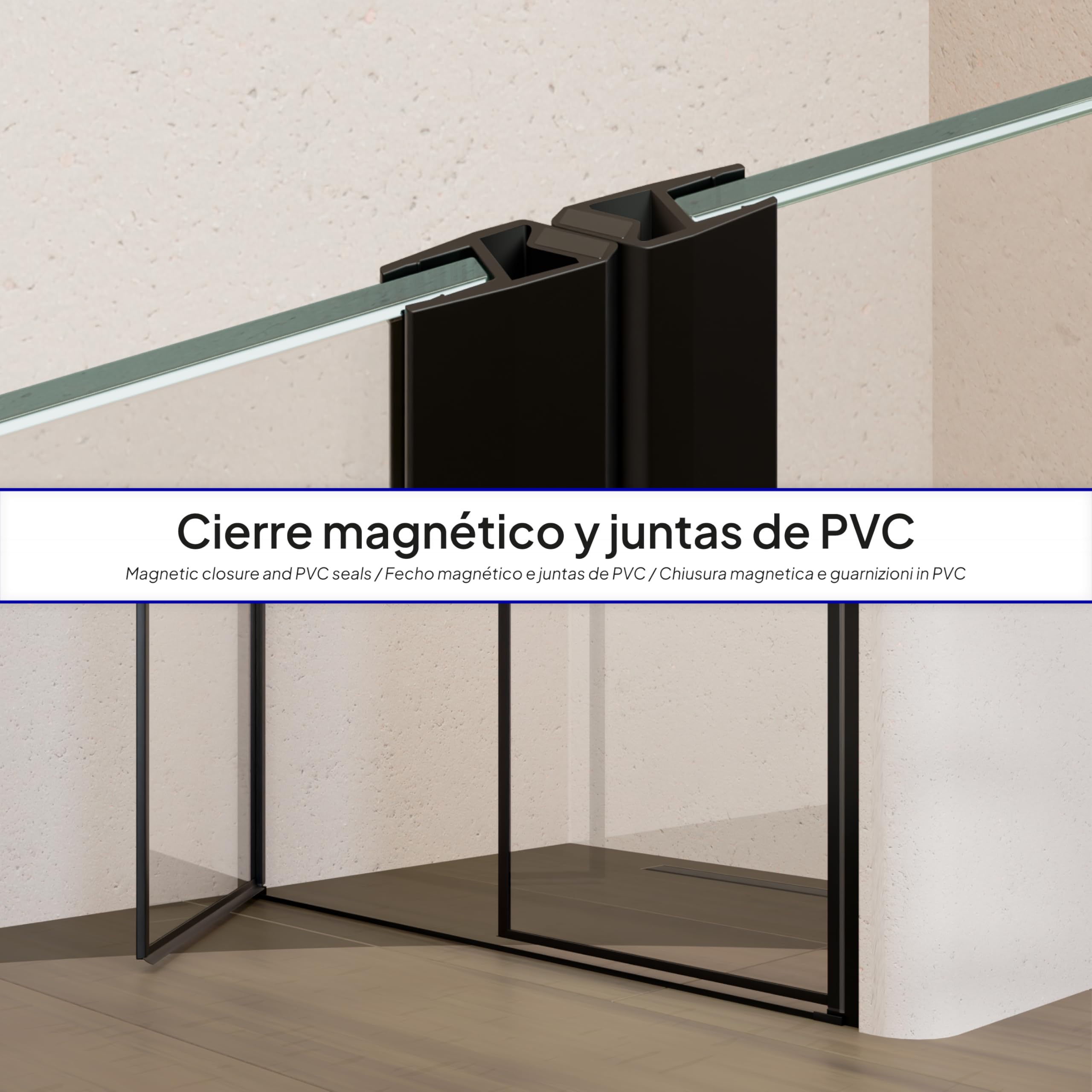 Mampara de ducha 94x190 cm rango de ajuste de 94-97 cm, altura: 190 cm, vidrio de seguridad ESG con nano transparente de 6 mm con perfiles de aluminio negro - BC