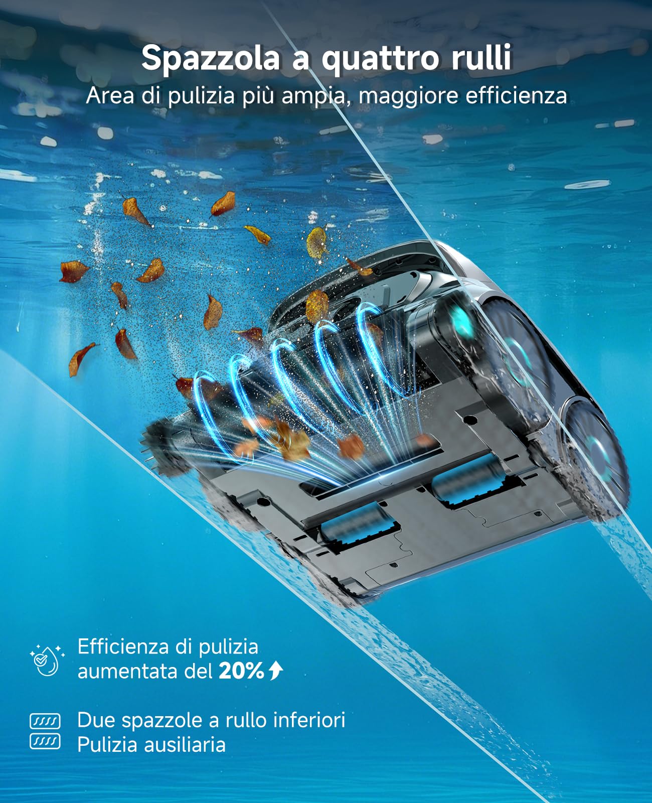 WYBOT OS600 Robot Piscina, Senza Fili, Pulizia Fondo E Pareti, Autonomia 120 Min, Navigazione Intelligente, Parcheggio Automatico, per Piscine Interrate E Fuori Terra, Verde Grigiastro
