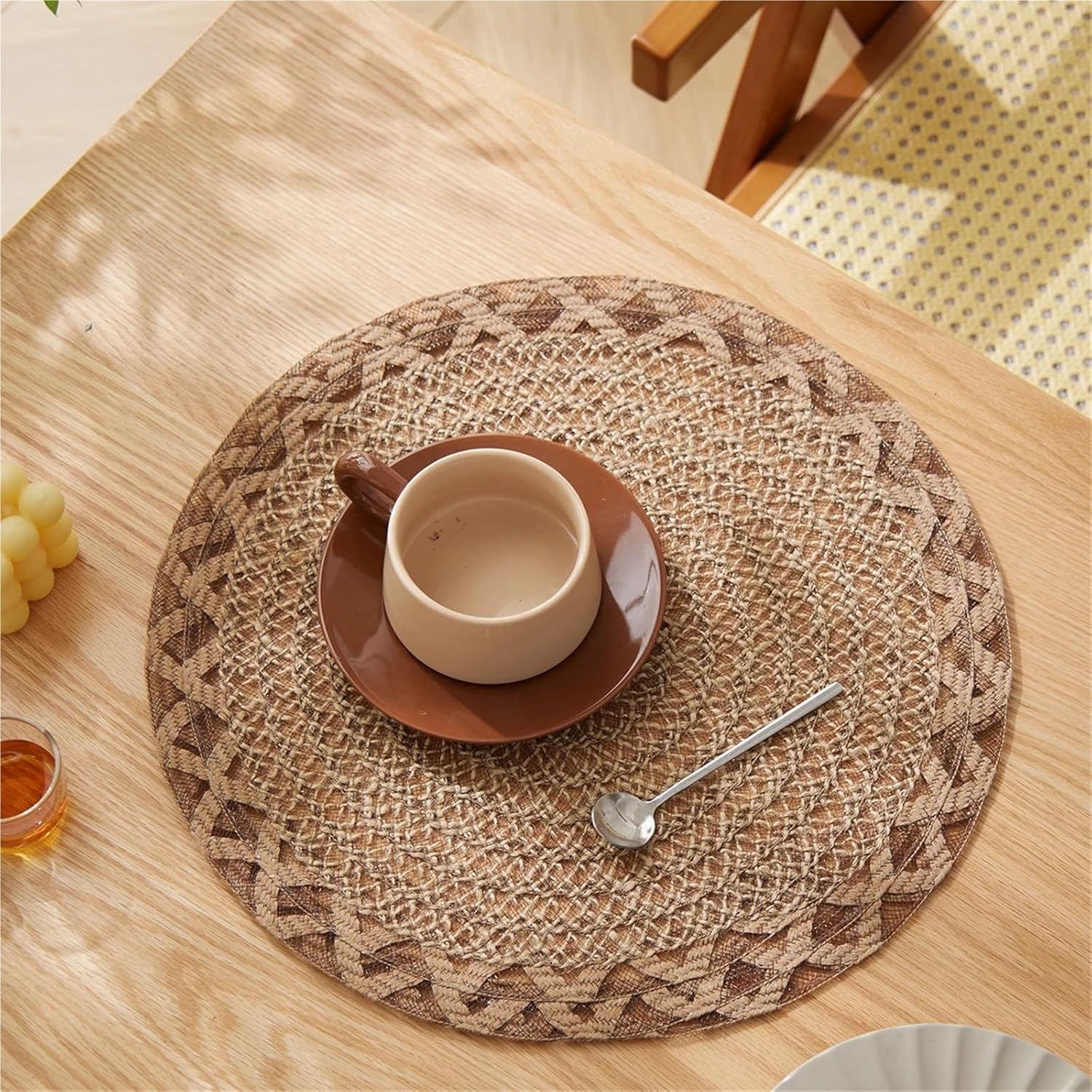 4/6pcs Boho Decor Placemats Natural Jute Woven Placemats for Coffee Kitchen Dining Room(4pcs)