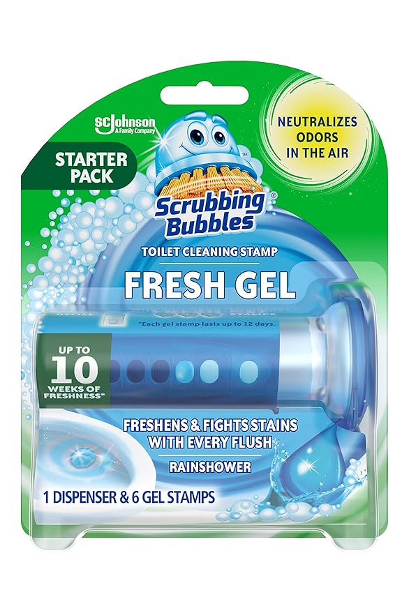 Scrubbing Bubbles Fresh Gel Toilet Bowl Cleaning Stamps, Gel Cleaner, Helps Prevent Limescale and Toilet Rings, Rainshower Scent, 6 Stamps at Rs. 299