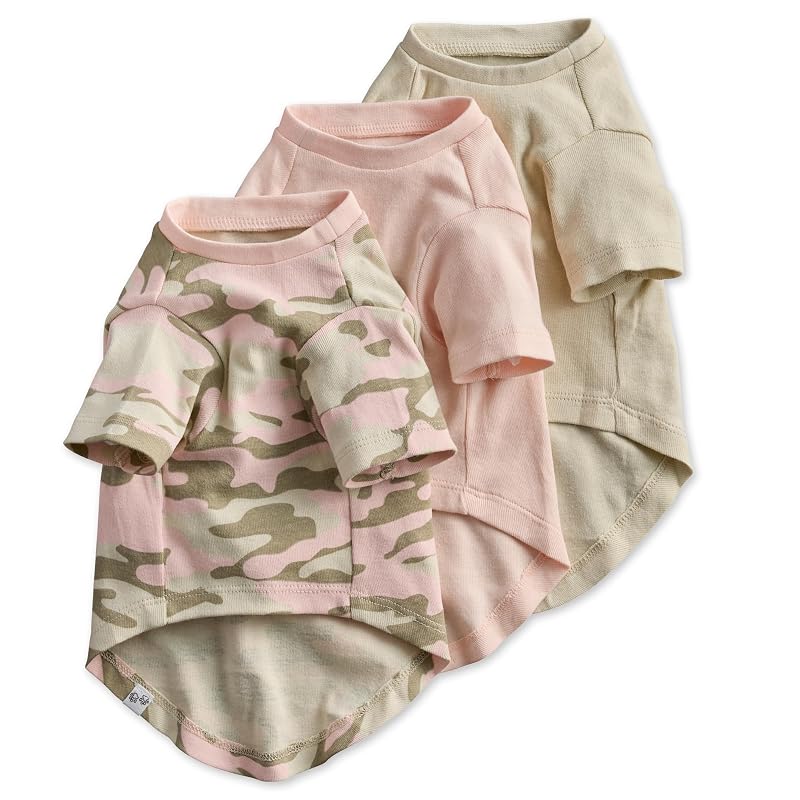Camiseta para cães Pet Passion de algodão orgânico Pink Camo, tamanho Pequeno, pacote com 3