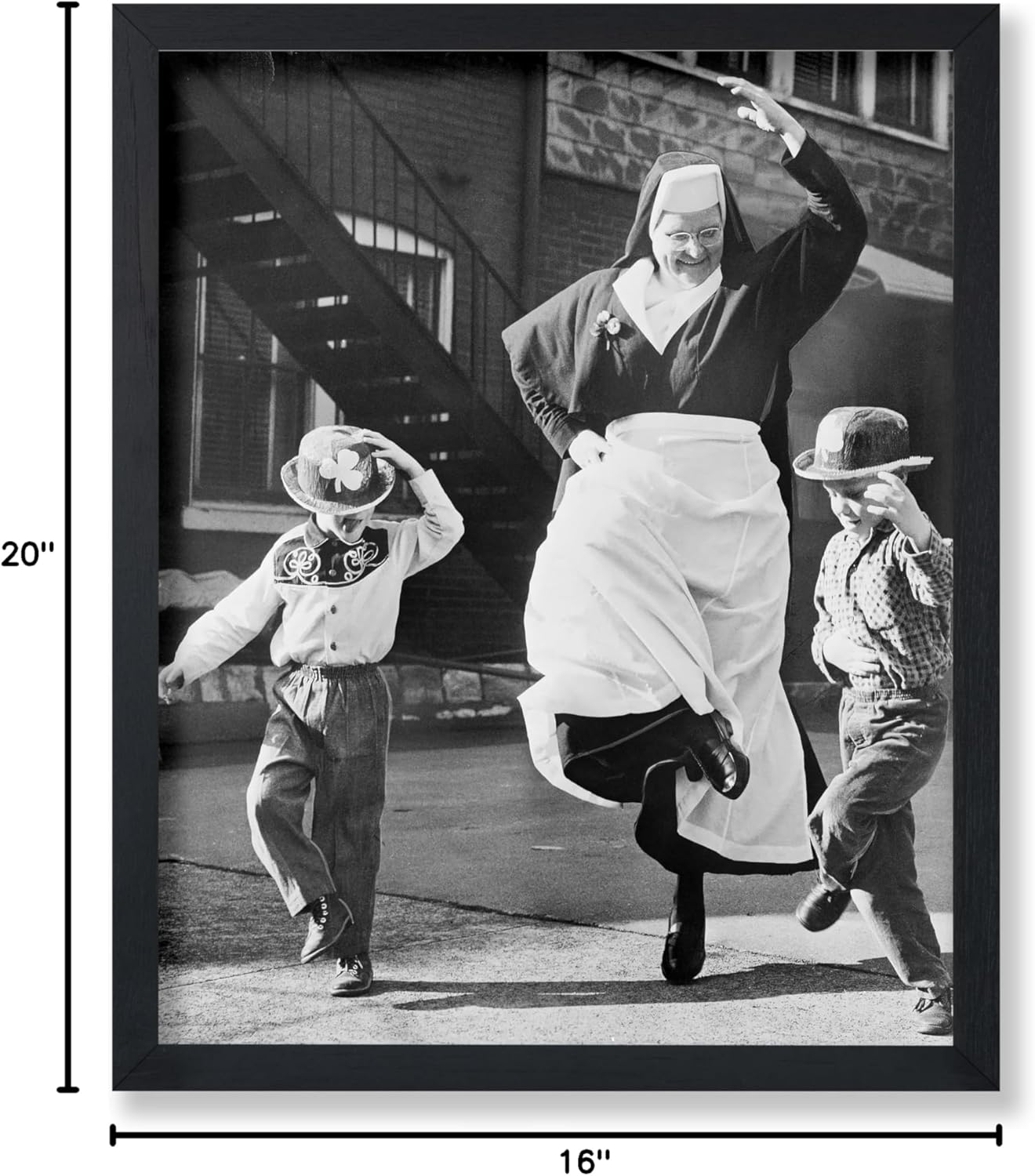 Poster Master Vintage Irish Dancing Poster - Retro Dancing Nun Print - Saint Patrick's Day Art - Ireland Art - Gift for Him, Her, Men, Women - Decor for Bedroom, Living Room - 16x20 UNFRAMED Wall Art