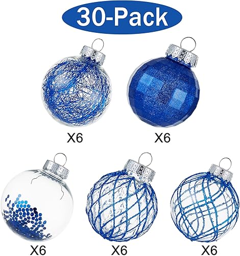 Miniatura 2 de Adornos de bola de Navidad de 30 quilates, 2.362in2.36 pulgadas, inastillables, de plástico transparente, juego de bolas de Navidad con relleno