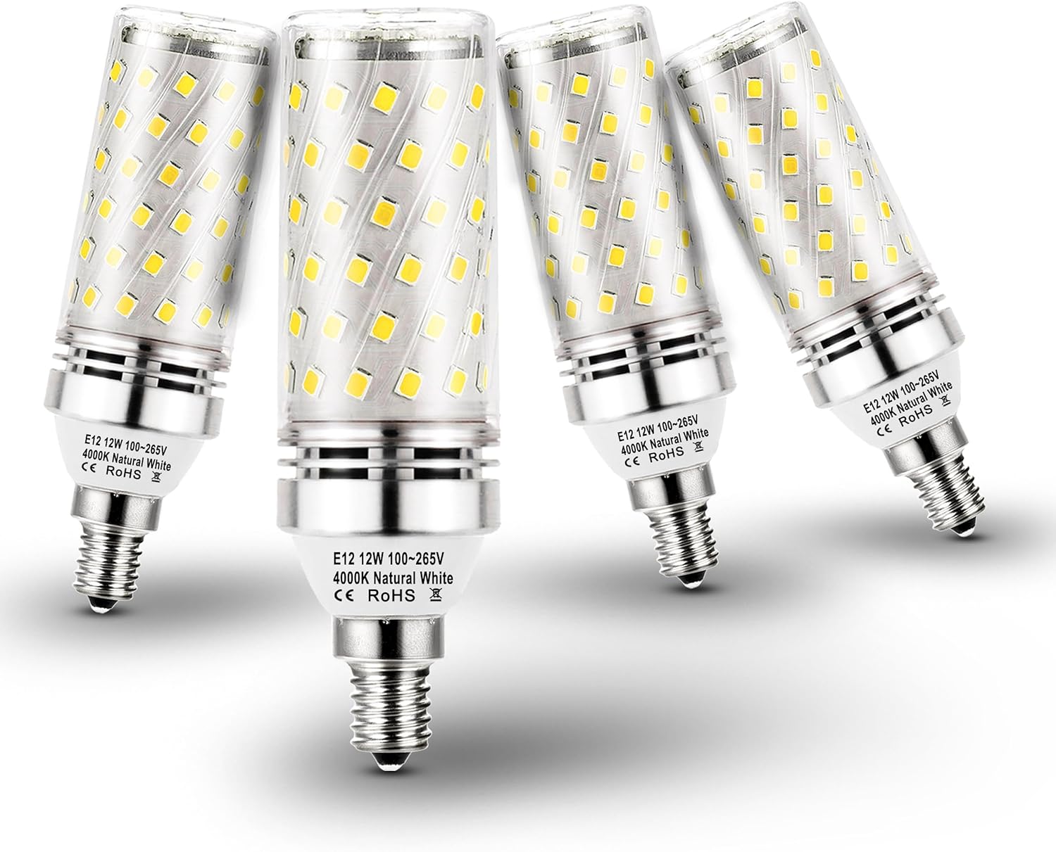 Heifymi E12 100 watt Replacement Led Candelabra Bulbs, E12 12W Led Candle Light Bulbs T6 C7 1200lm, 4000k Natural White E12 Base Chandelier Pendant Ceiling Fan Bulbs, Non-Dimmable, 4Pack