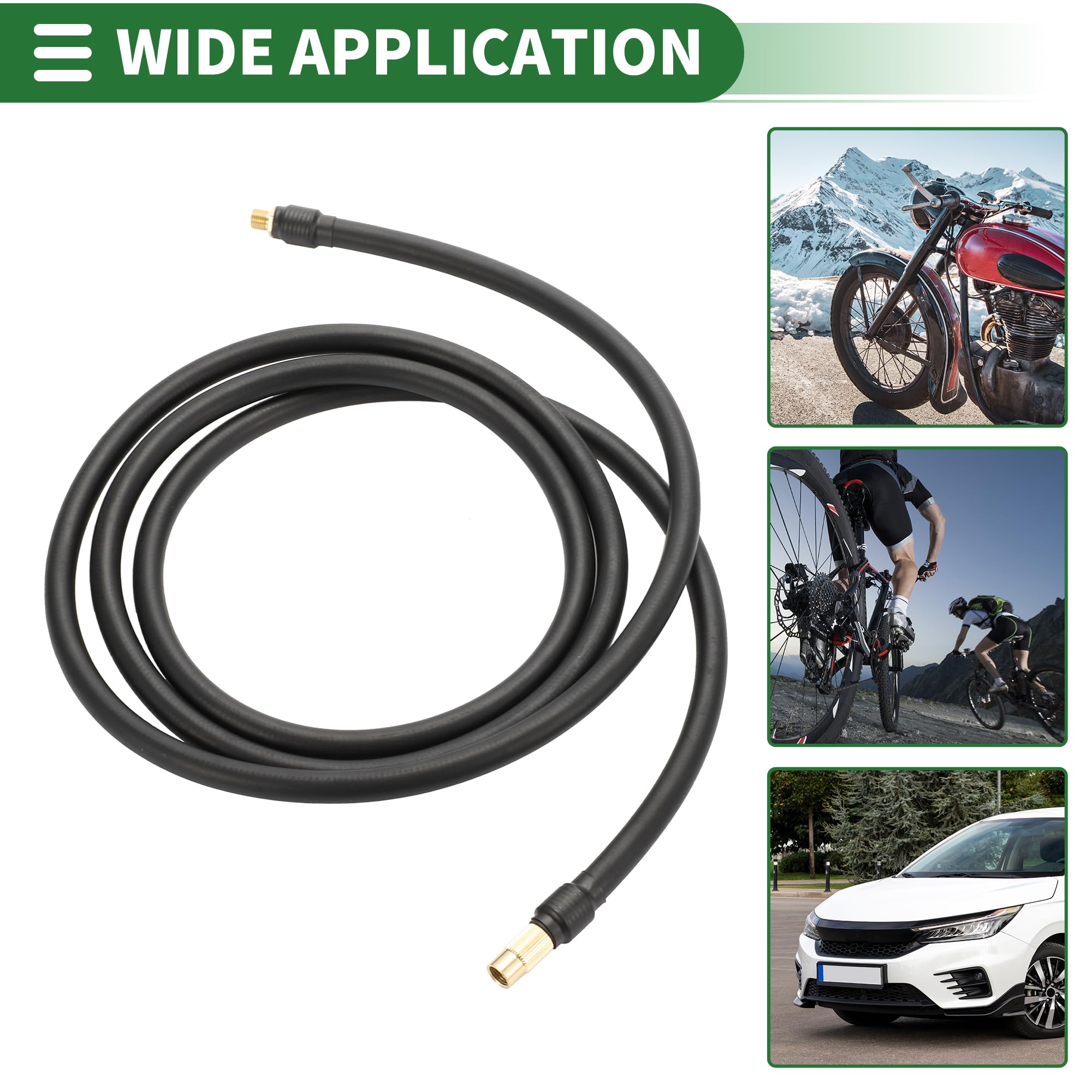 Motoforti Tubo Prolunga Universale per Gonfiatore Pneumatici Adattatore Tubo Estensione Valvola Pneumatico 200cm M8x0.8 10mm OD Gomma Resistente Tono Oro Connettore