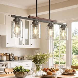 Amico four-light farmhouse chandelier with seeded glass