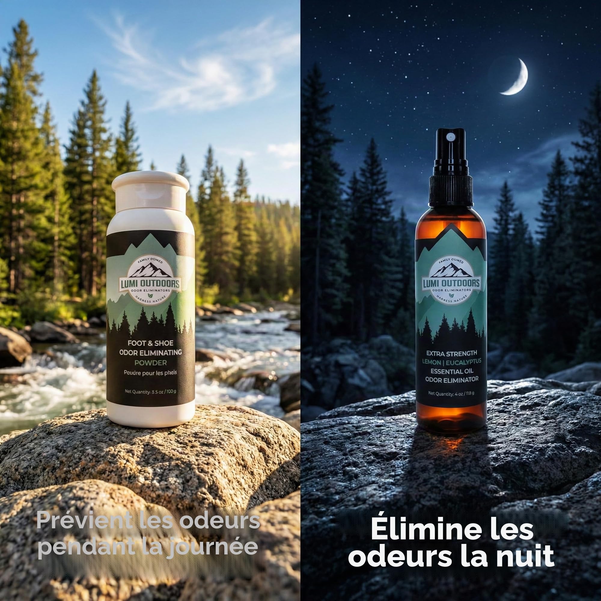 Lumi Outdoors Spray désodorisant naturel pour chaussures et poudre pour les pieds – Eucalyptus citron et poudre pour les pieds