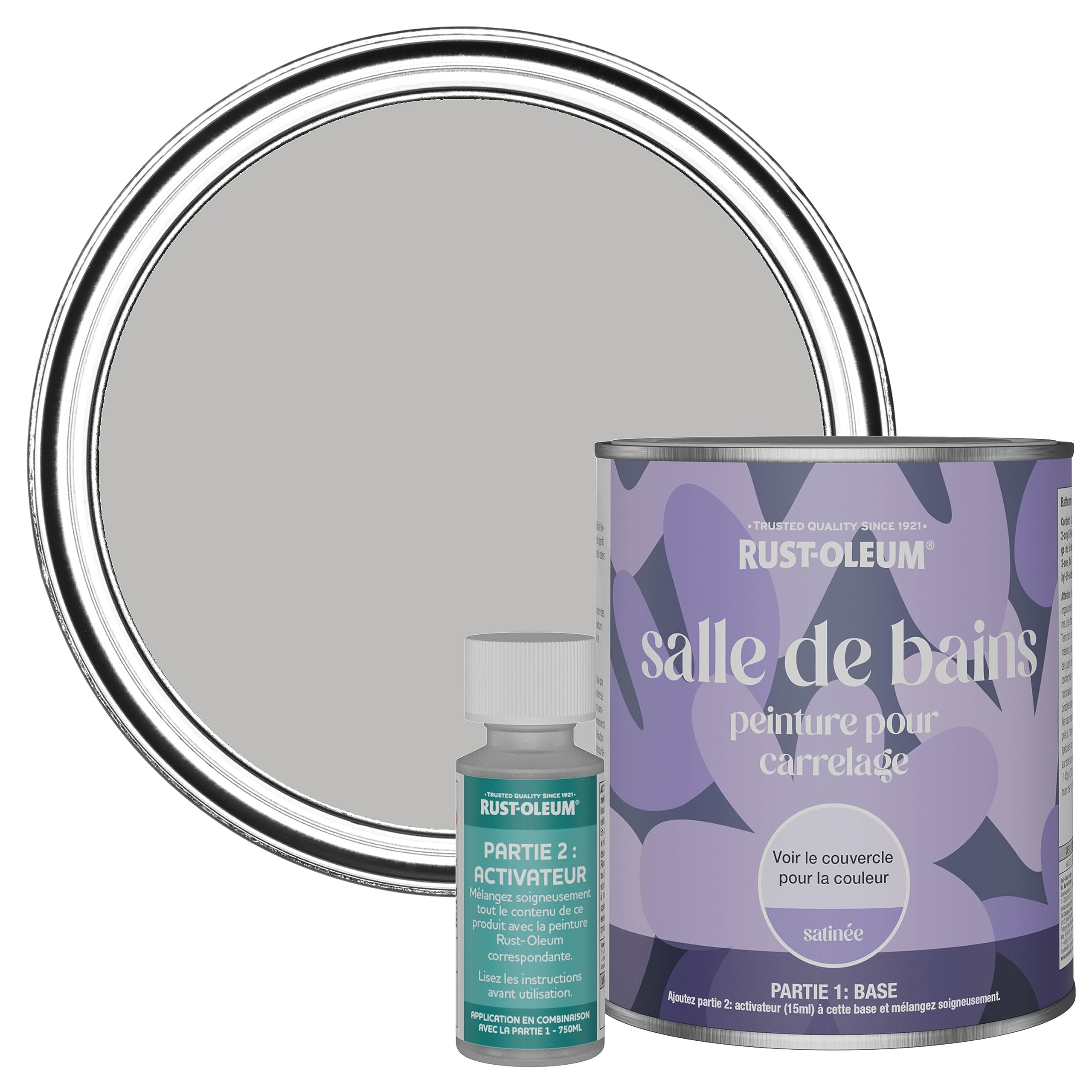 Rust-Oleum Peinture Grise Résistante à l'eau pour Carrelage de Salle de Bain, Finition Satinée - Silex 750ml