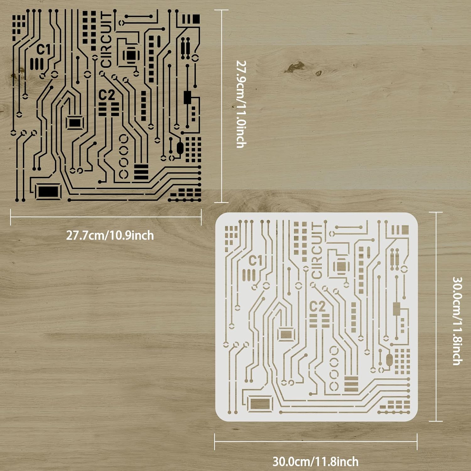 FINGERINSPIRE Circuit Board Stencil 11.8x11.8inch Reusable Mixed Media Stencils for Painting Large Size Electronic Sketch Stencils for Painting on Wall, Wood, Furniture, Fabric and Paper