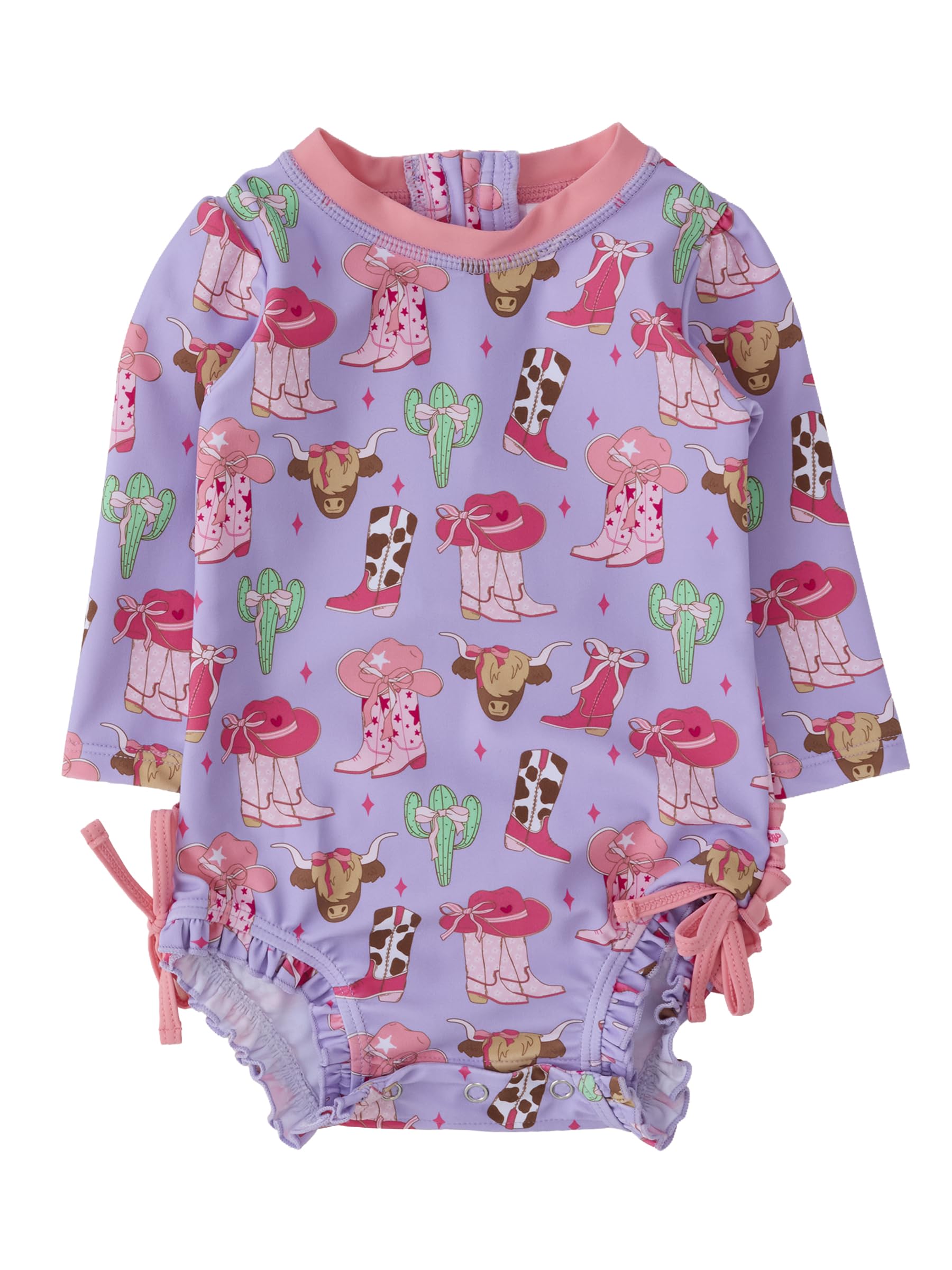 RuffleButts Baby Girls Novelty Baby One Piece - Rash Guard Swimsuit UPF 50+