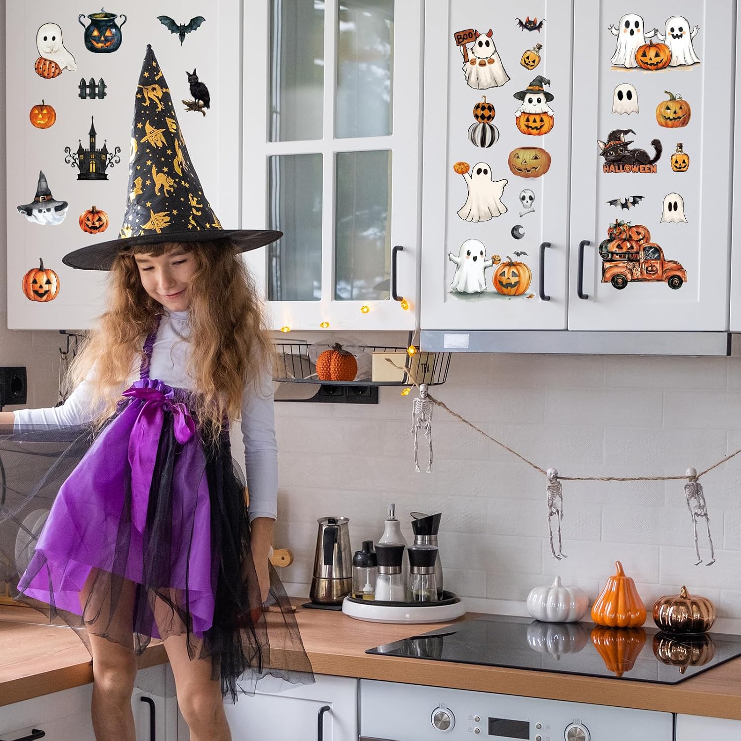 Whaline 12 Sheets Halloween Rub on Transfer for Crafts Pumpkin Ghost Black Cat Rub on Transfer Stickers Vintage Furniture Decals for DIY Crafts, 5.5 x 5.5 Inch