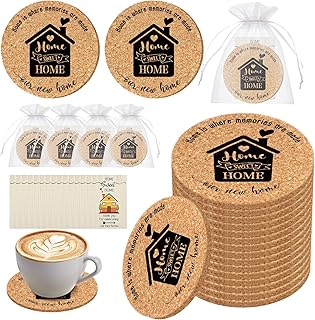 50 Sets Housewarming Party Decorations Home Sweet Home Coasters Cork Coaster with Thank You Cards Organza Bags Return Gifts for New Home Thanksgiving Gift Guests Souvenirs Christmas Party Decorations