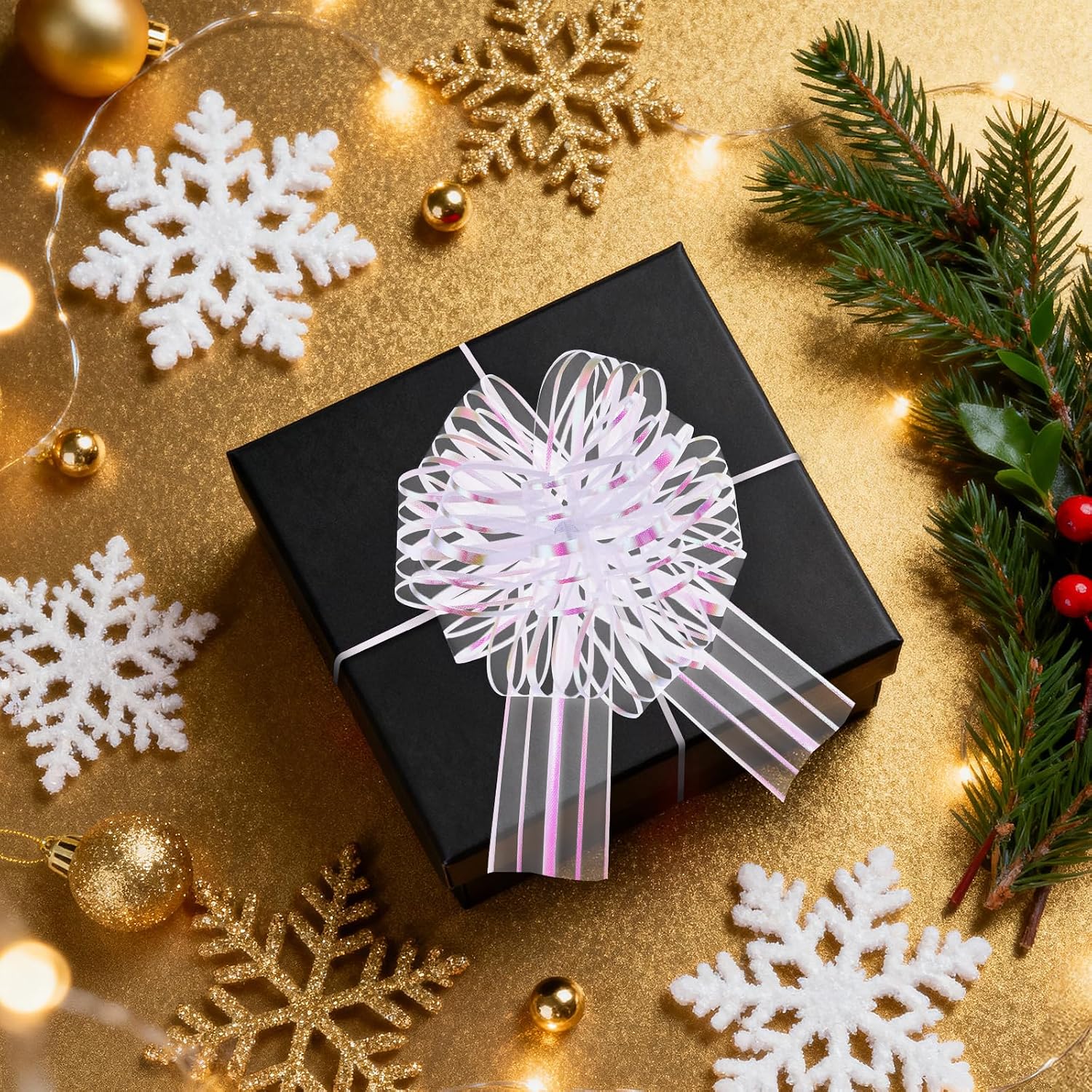 EUSOAR Bows for Gift Wrapping, 6pcs 6" White Organza Present Decorations Big Ribbon Pull Bow, Baskets Flower GIF Box Package Bows for Wedding Christmas Birthday Party Valentine Holiday Anniversary