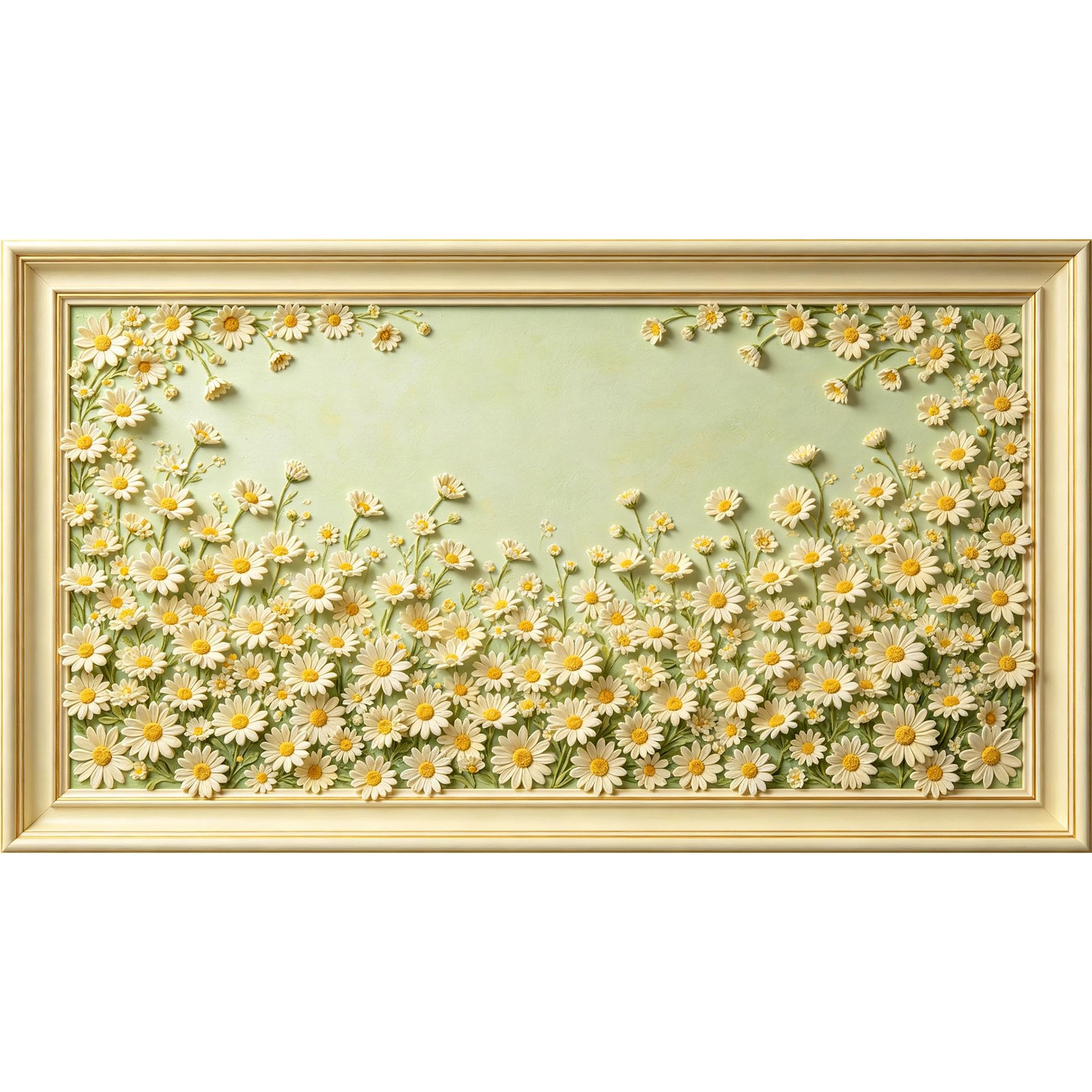 QZLITHOTIC 50x90cm3D Framed Wall Art， Botanical Daisy Field Self‑Adhesive Mural， Water‑Activated Peel & Stick Fabric Decor Wall Decal for Bedroom Living Room
