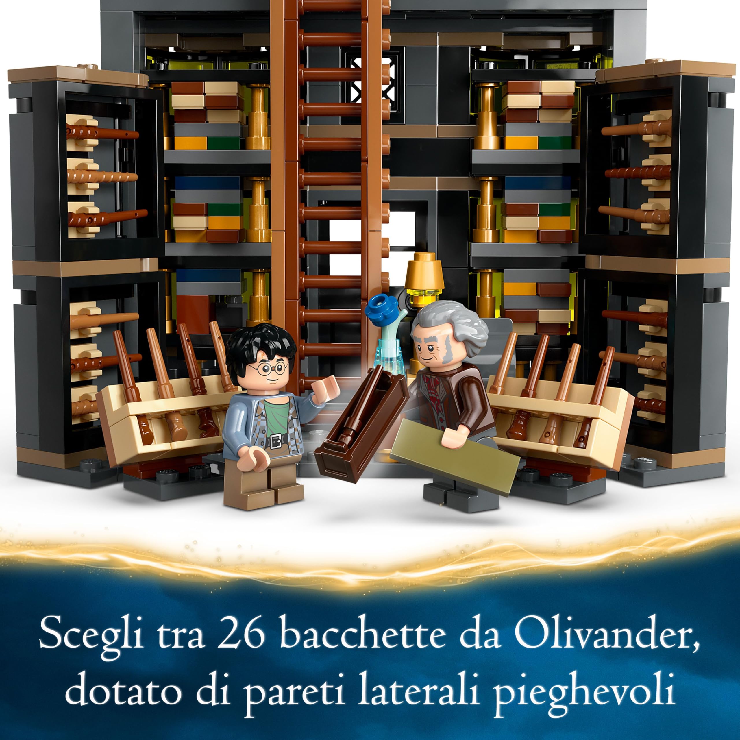 LEGO Harry Potter Olivander e Madama McClan: Abiti per Tutte le Occasioni, 2 Modelli di Negozi Giocattolo da Costruire con 6 Minifigure, Giochi Creativi per Bambini da 8 Anni da Collezione 76439