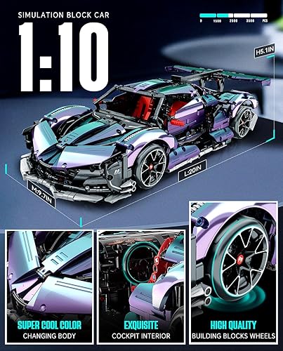 Miniatura 3 de Kit de construcción de autos deportivos súper plateados, modelo coleccionable para adultos y juego de juguetes de ingeniería de carreras, escala